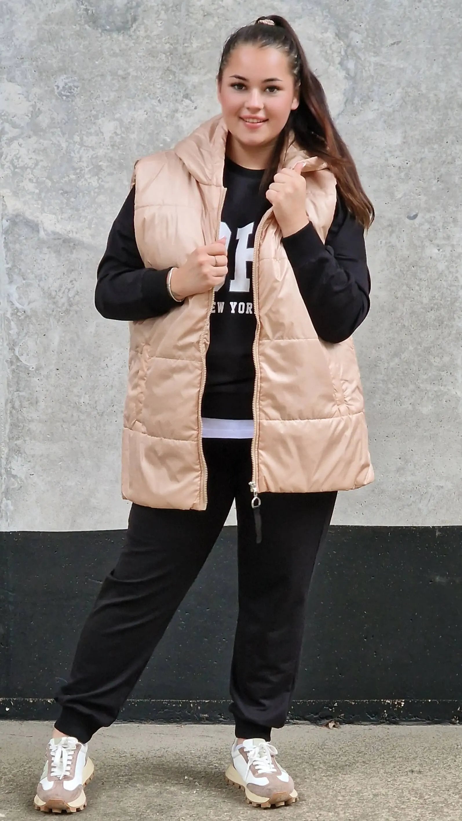 Pikowana kamizelka z kapturem Stylowa XL