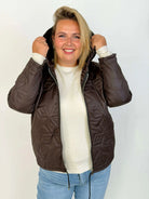 Pikowana kurtka Plus Size z kapturem Stylowa XL