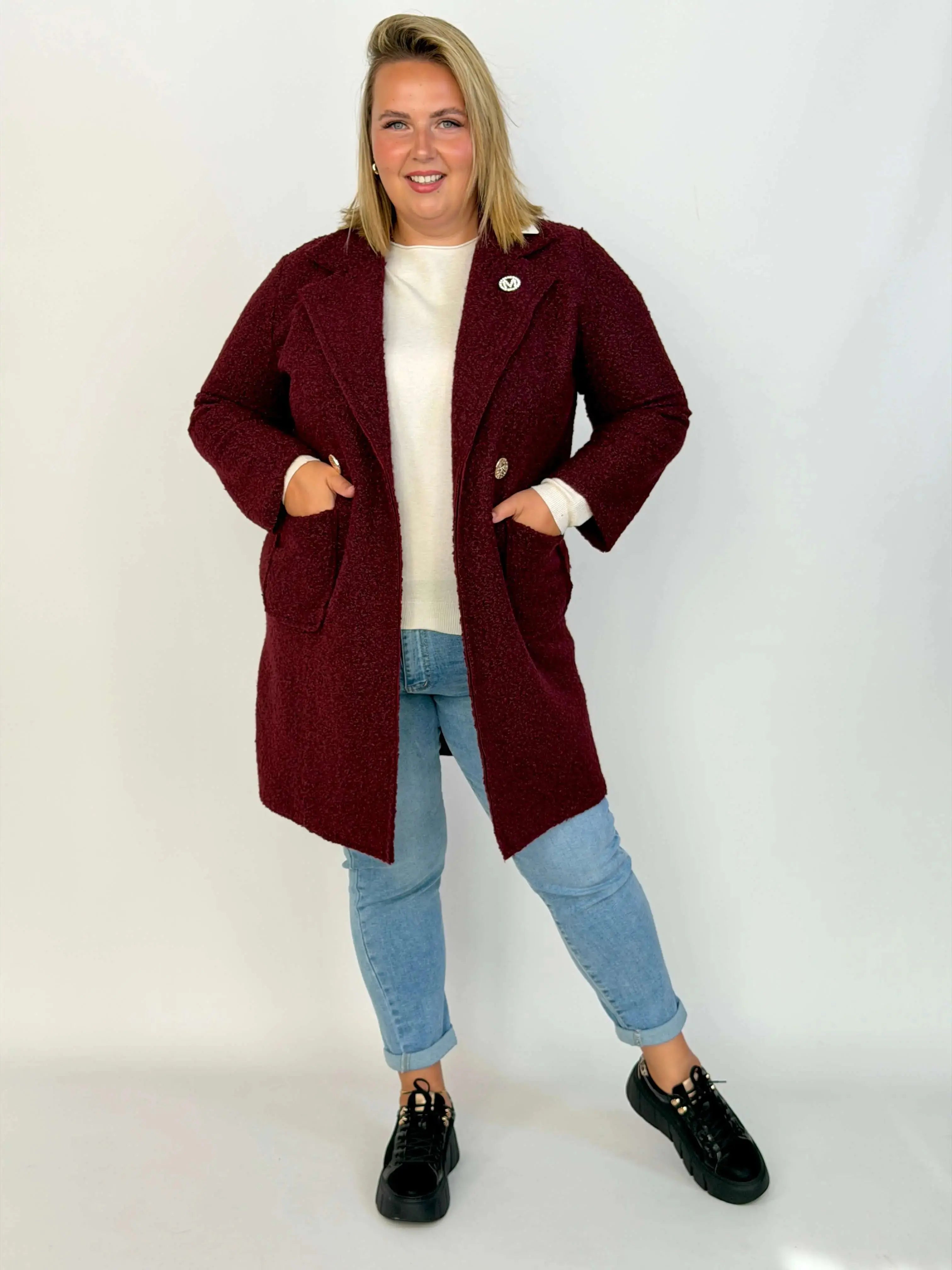 Płaszcz damski Plus Size Bouclé z ozdobnymi guzikami Stylowa XL