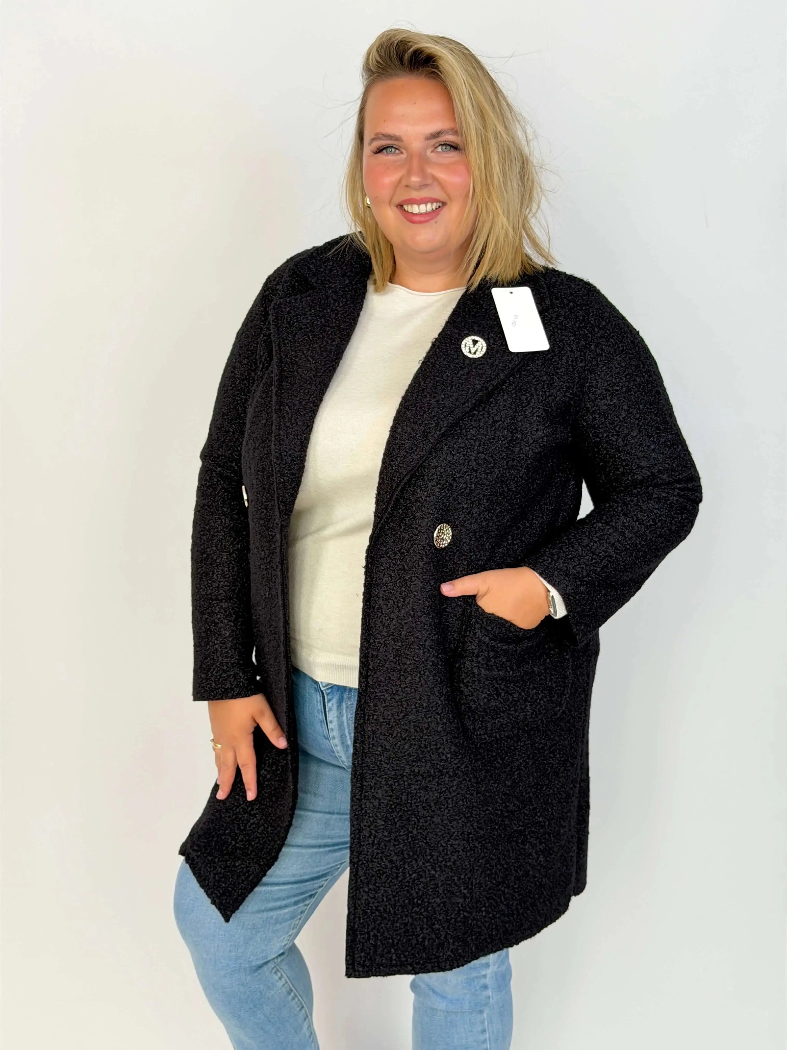 Płaszcz damski Plus Size Bouclé z ozdobnymi guzikami Stylowa XL