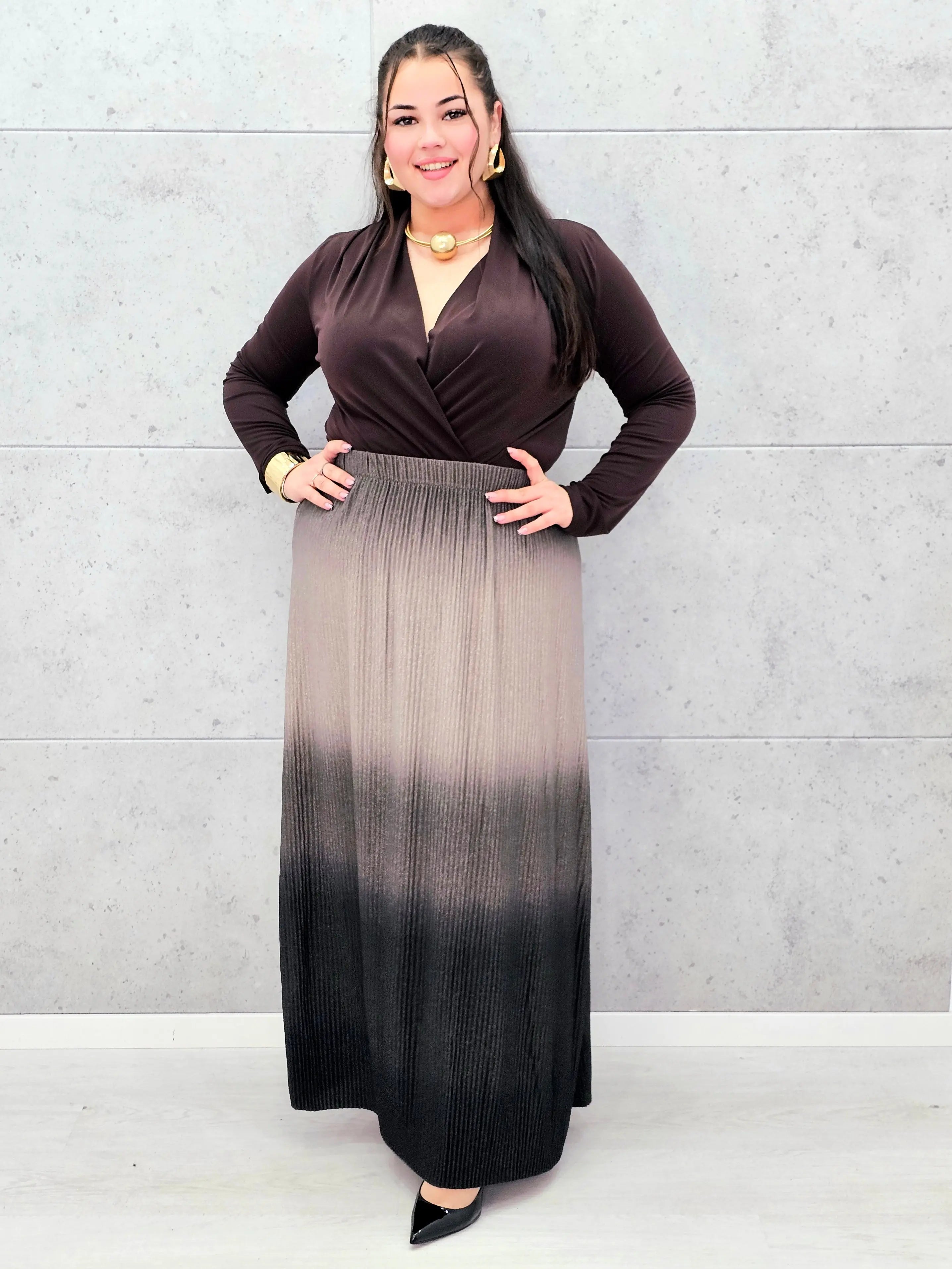 Plisowana spódnica maxi ombre plus size Stylowa XL