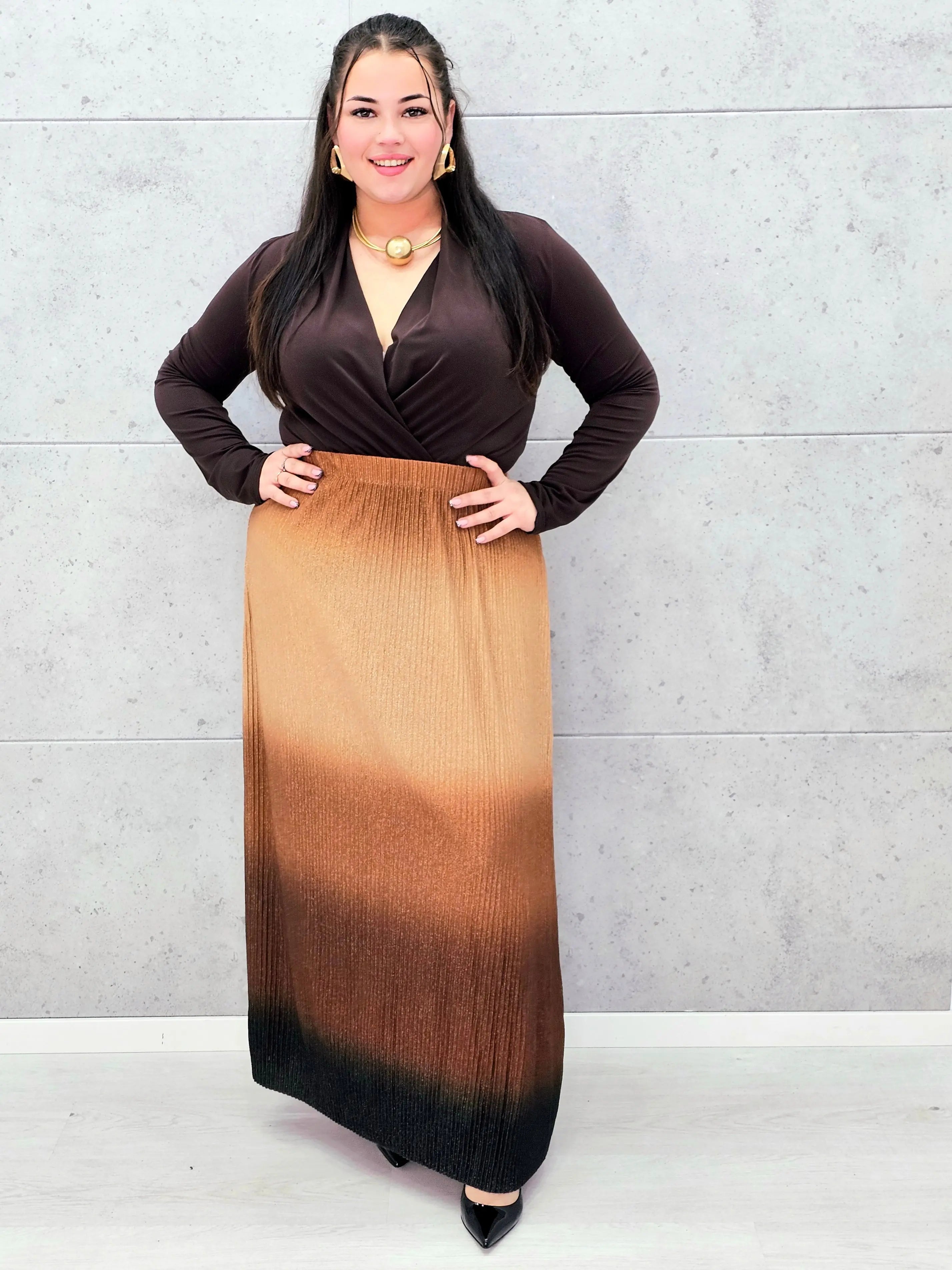 Plisowana spódnica maxi ombre plus size Stylowa XL