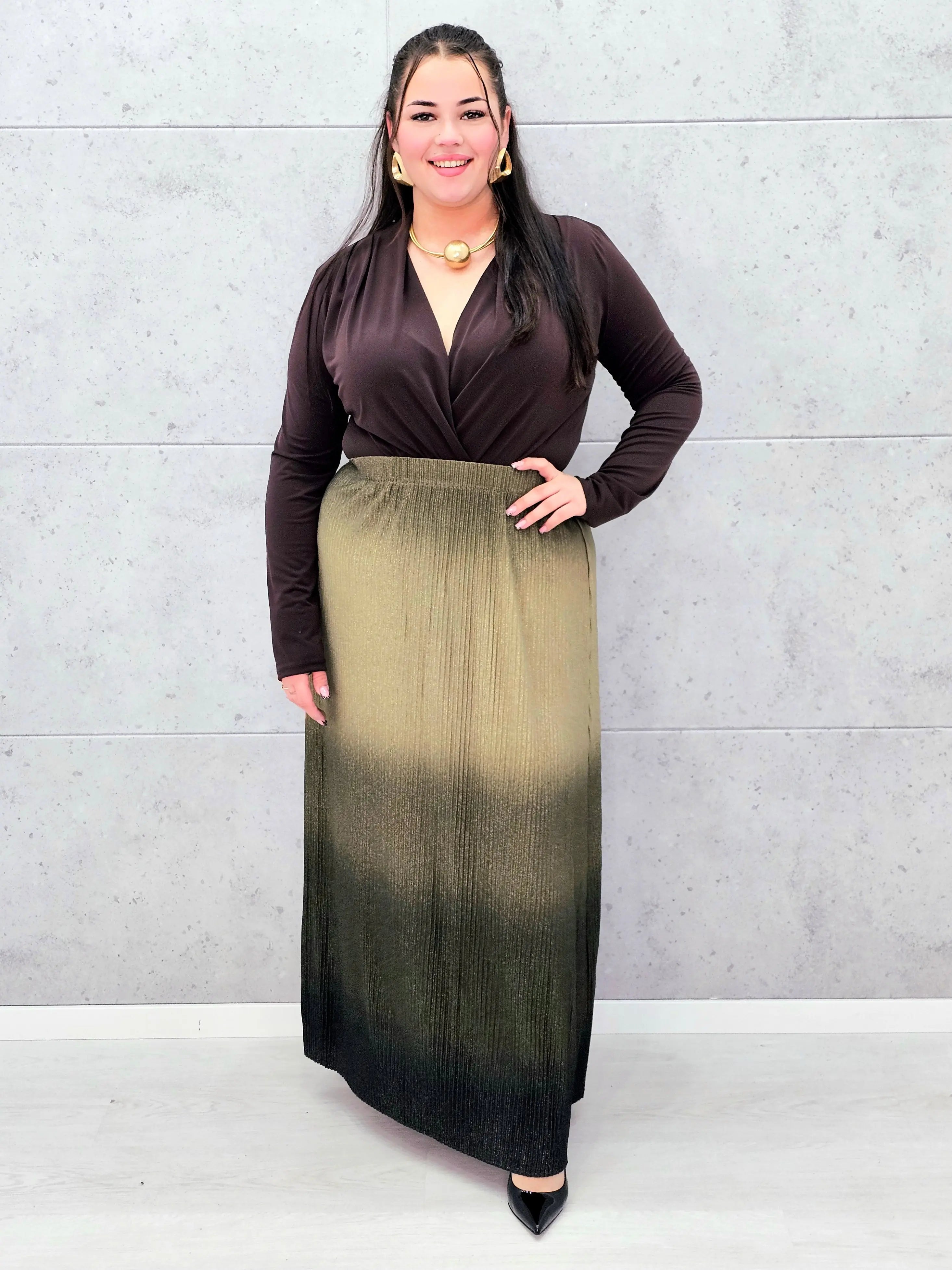 Plisowana spódnica maxi ombre plus size Stylowa XL