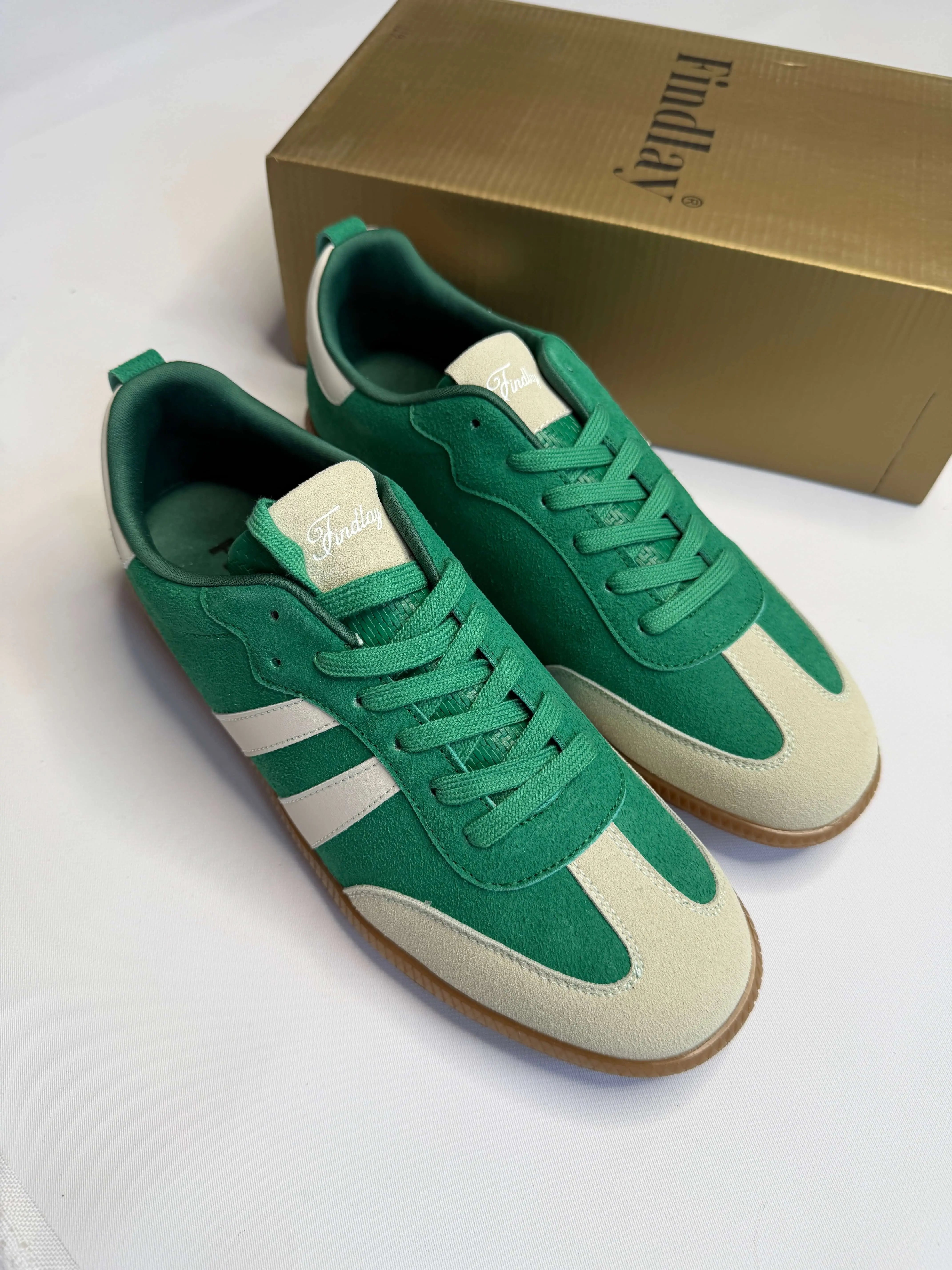 Sneakersy damskie Findlay zielone zamszowe z beżowymi wstawkami Stylowa XL