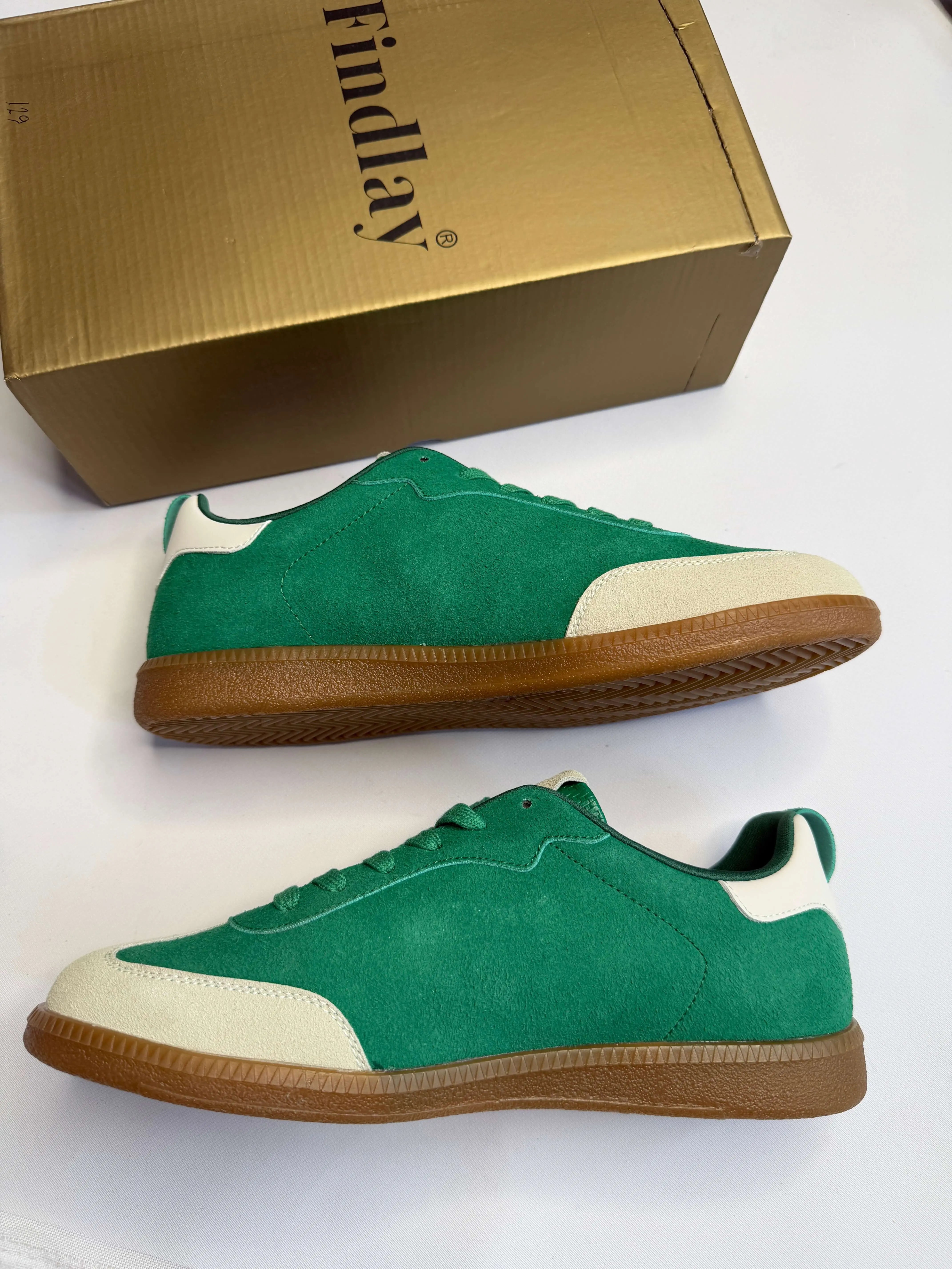 Sneakersy damskie Findlay zielone zamszowe z beżowymi wstawkami Stylowa XL