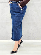 Spódnica jeansowa plus size midi z rozcięciem – idealna dla każdej sylwetki XXL Stylowa XL