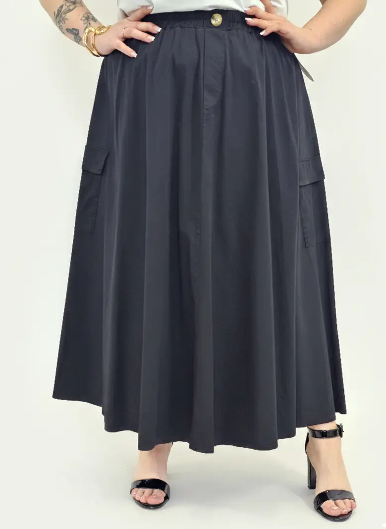 Spódnica plus size długa z gumką i kieszeniami – modna spódnica damska XXL Stylowa XL