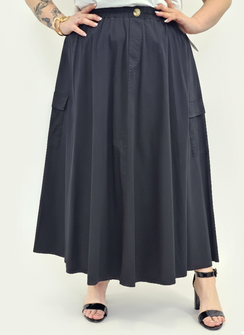 Spódnica plus size długa z gumką i kieszeniami – modna spódnica damska XXL Stylowa XL