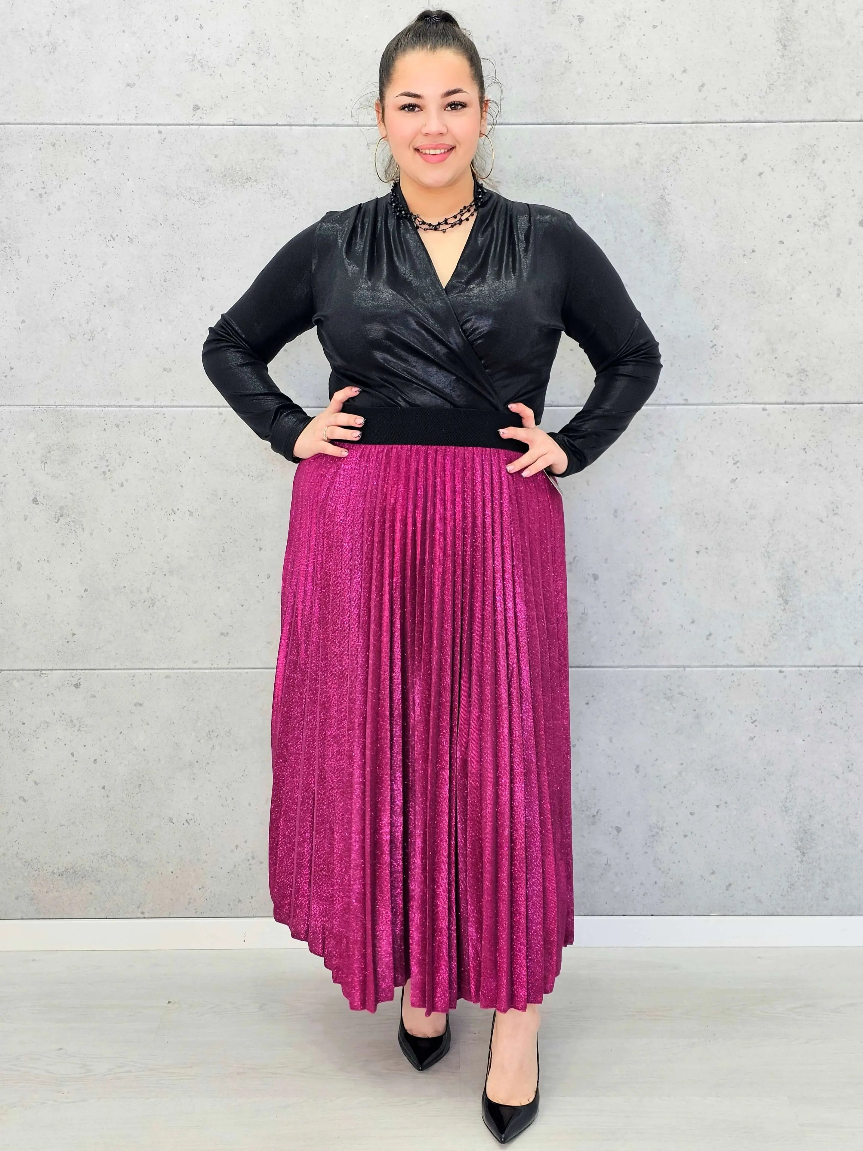 Spódnica plus size plisowana z brokatem – fuksja XXL Stylowa XL