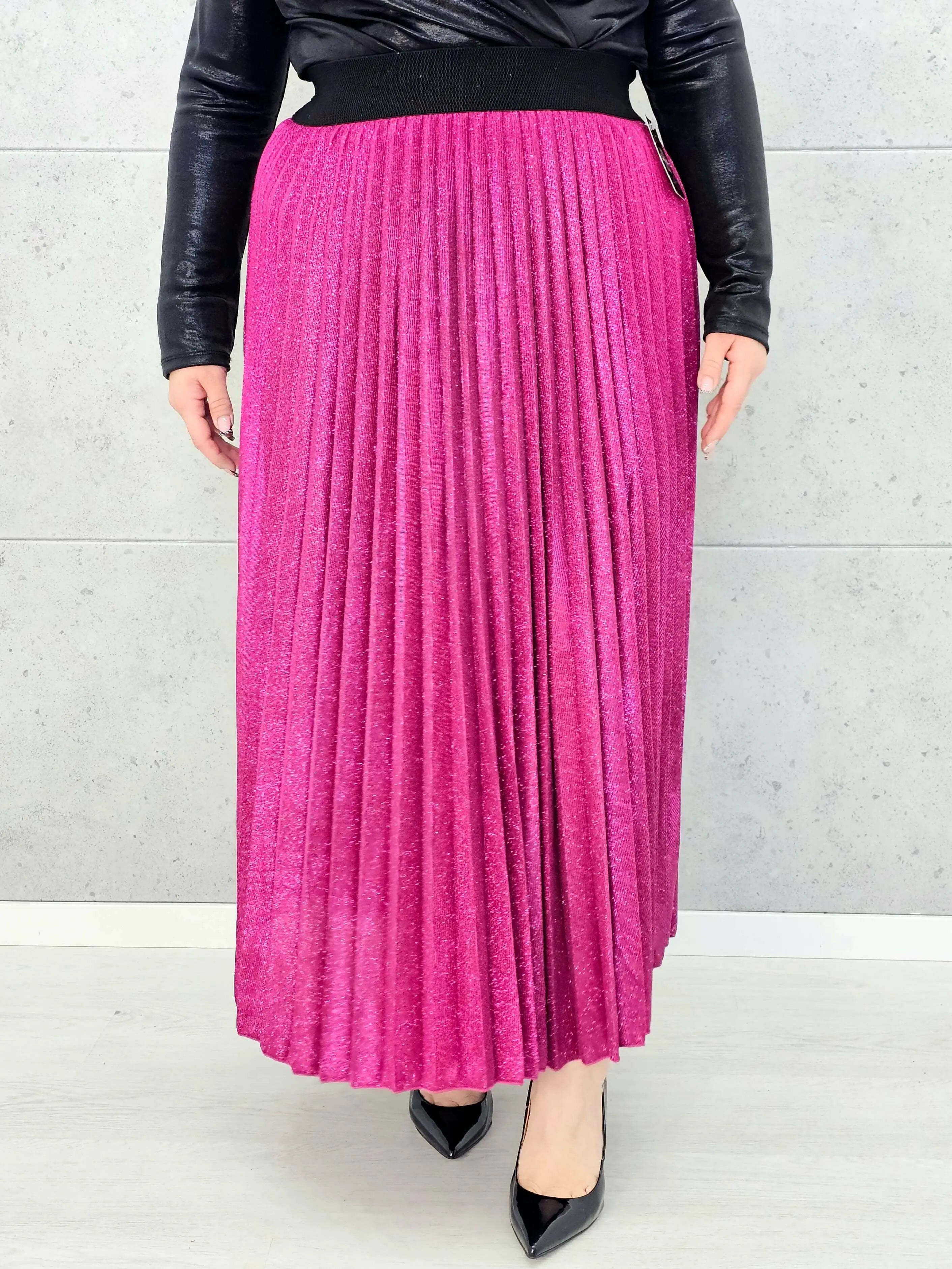 Spódnica plus size plisowana z brokatem – fuksja XXL Stylowa XL