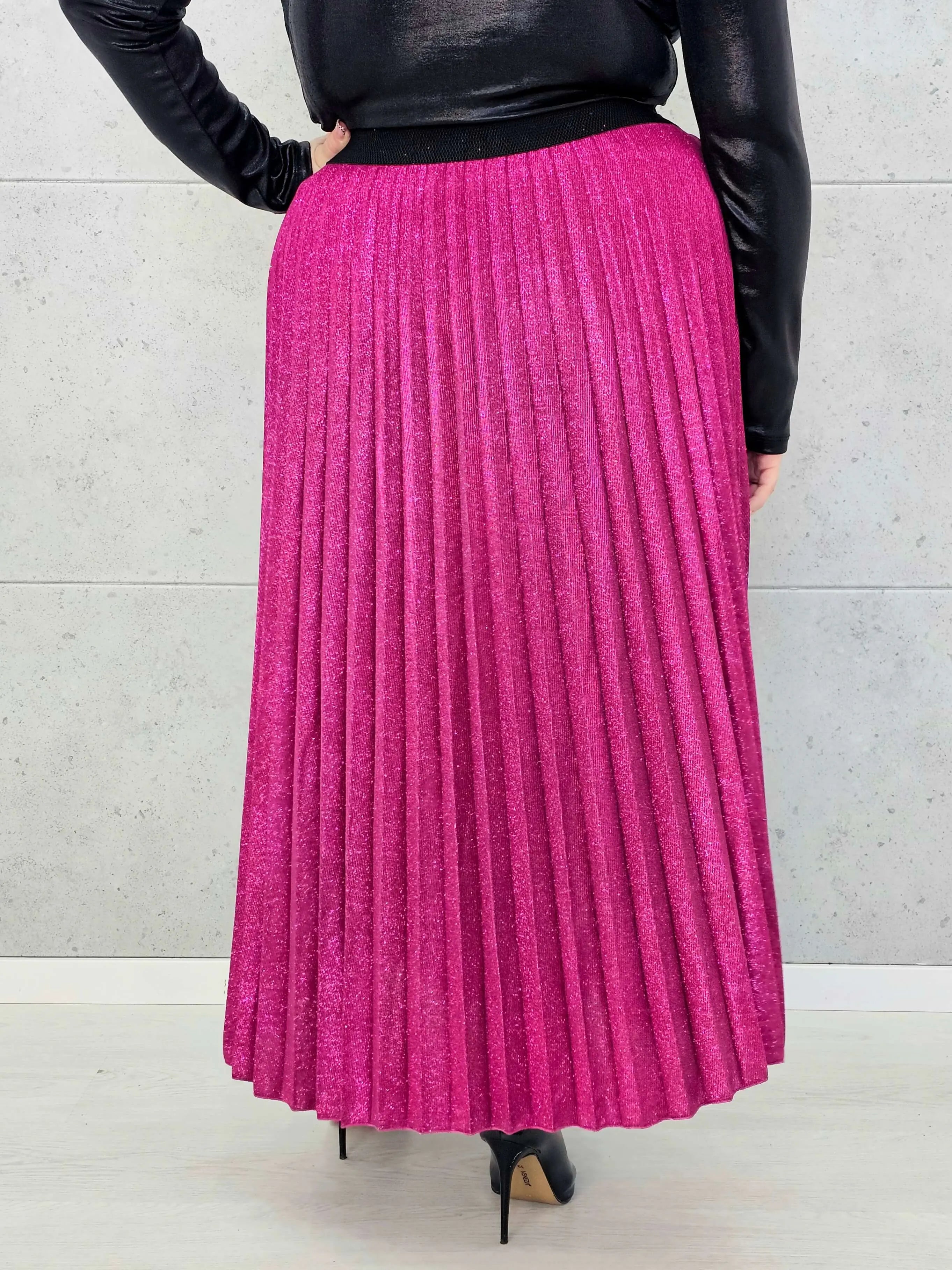 Spódnica plus size plisowana z brokatem – fuksja XXL Stylowa XL