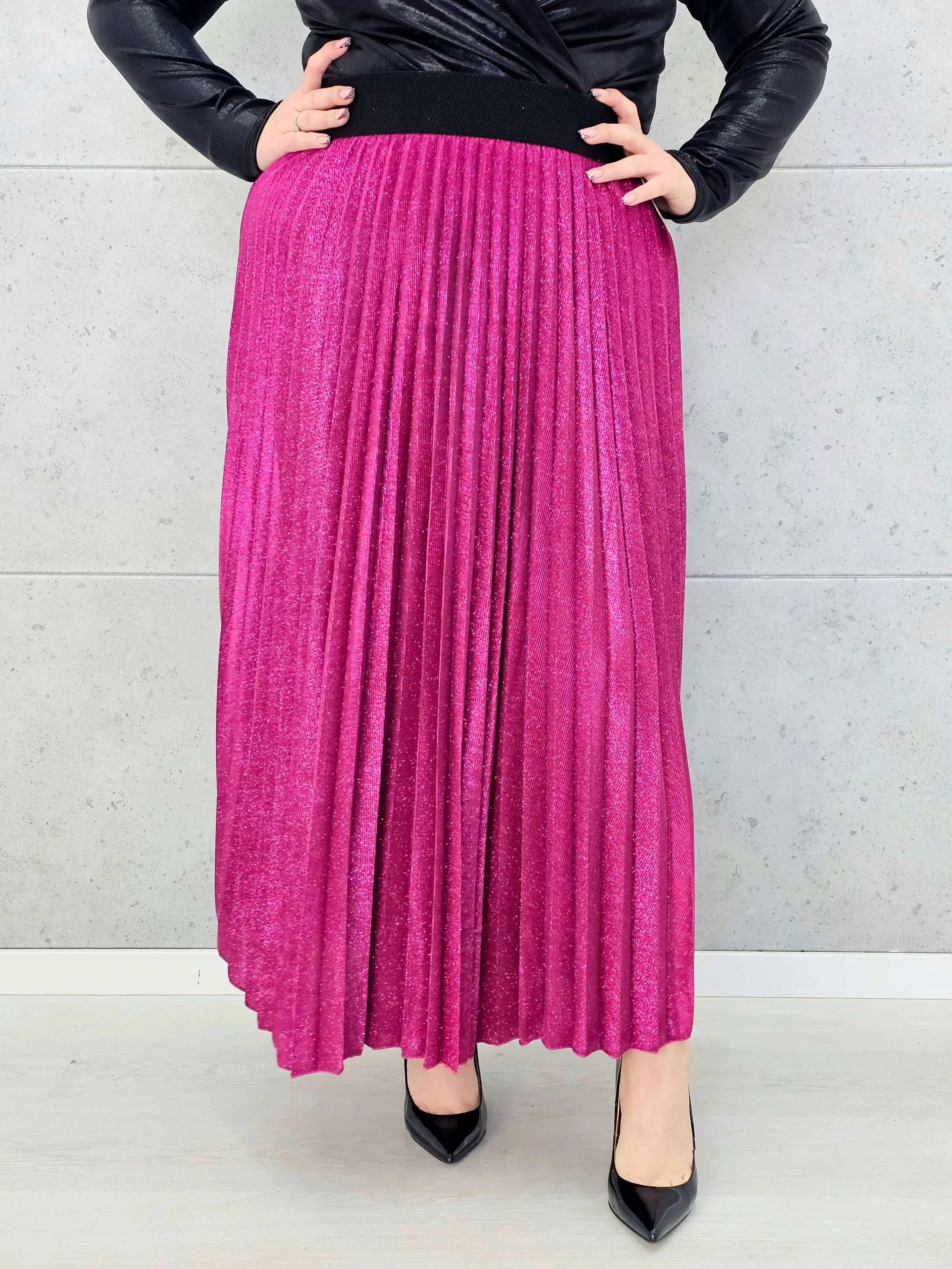 Spódnica plus size plisowana z brokatem – fuksja XXL Stylowa XL