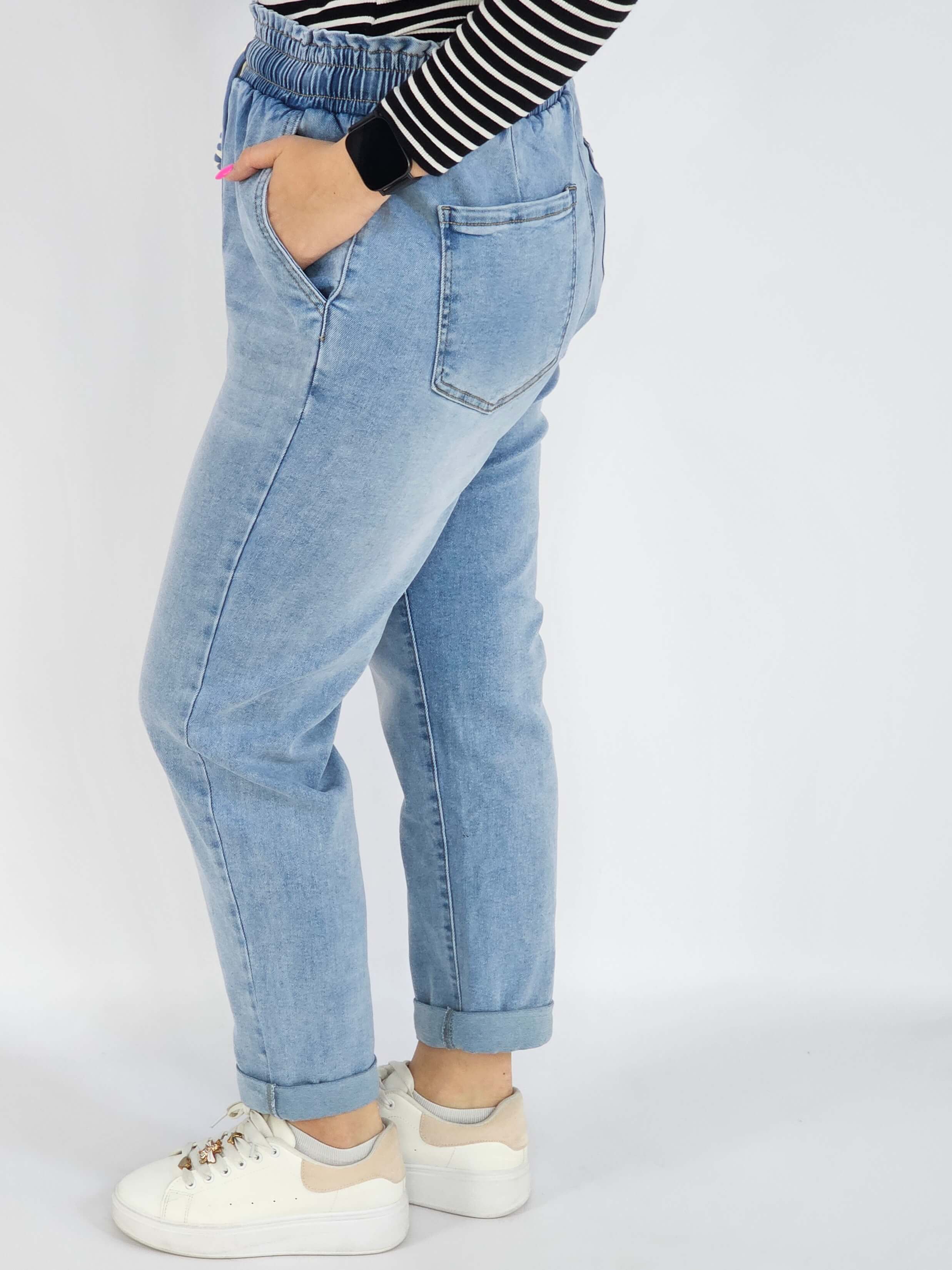 Spodnie Plus Size Jasne Jeansy z Gumką w Pasie – Wygodne i Modne XXL Stylowa XL