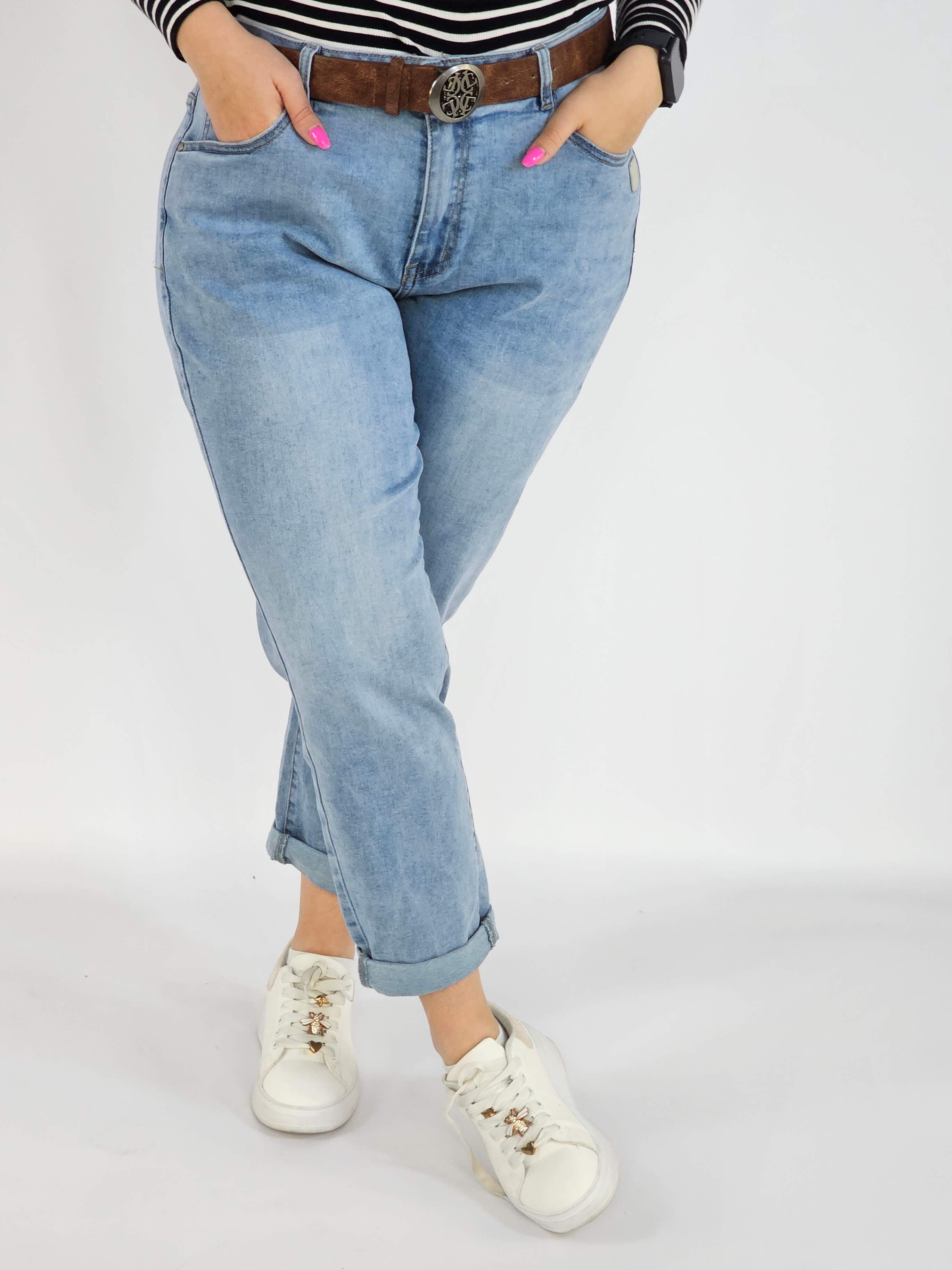 Spodnie Plus Size Jasne Jeansy z Paskiem – Klasyczne i Wygodne XXL Stylowa XL