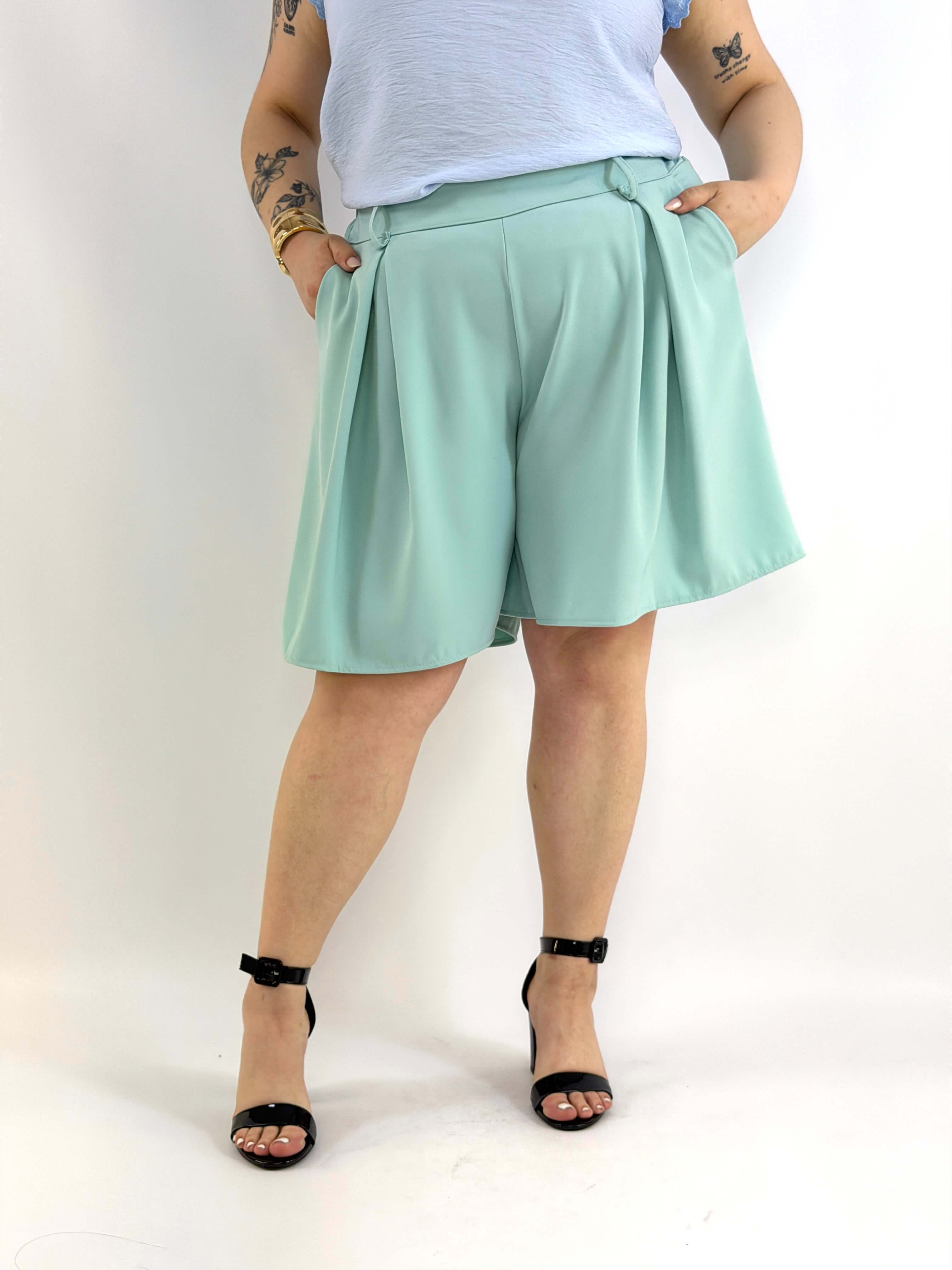 Spodnie Plus Size Krótkie Szerokie Eleganckie Wysoki Stan Stylowa XL