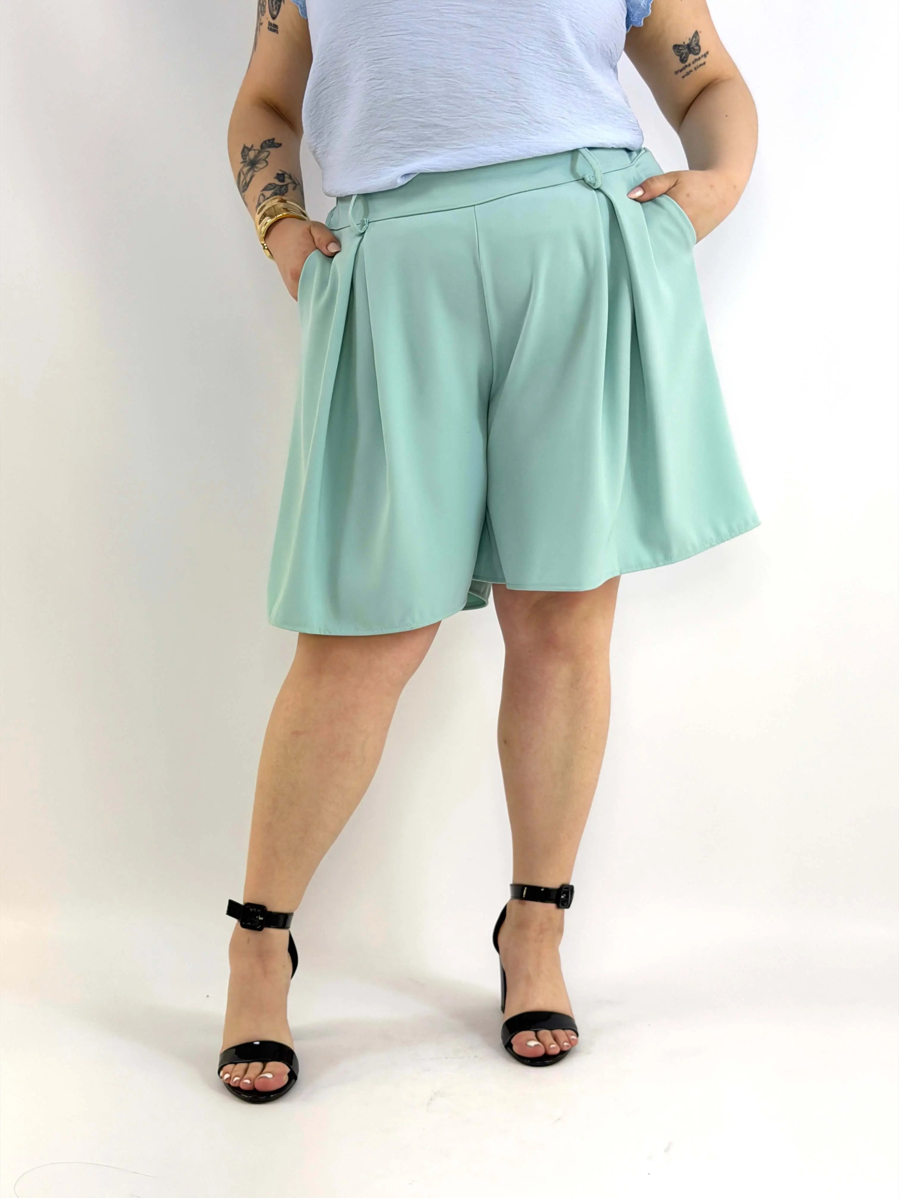 Spodnie Plus Size Krótkie Szerokie Eleganckie Wysoki Stan Stylowa XL