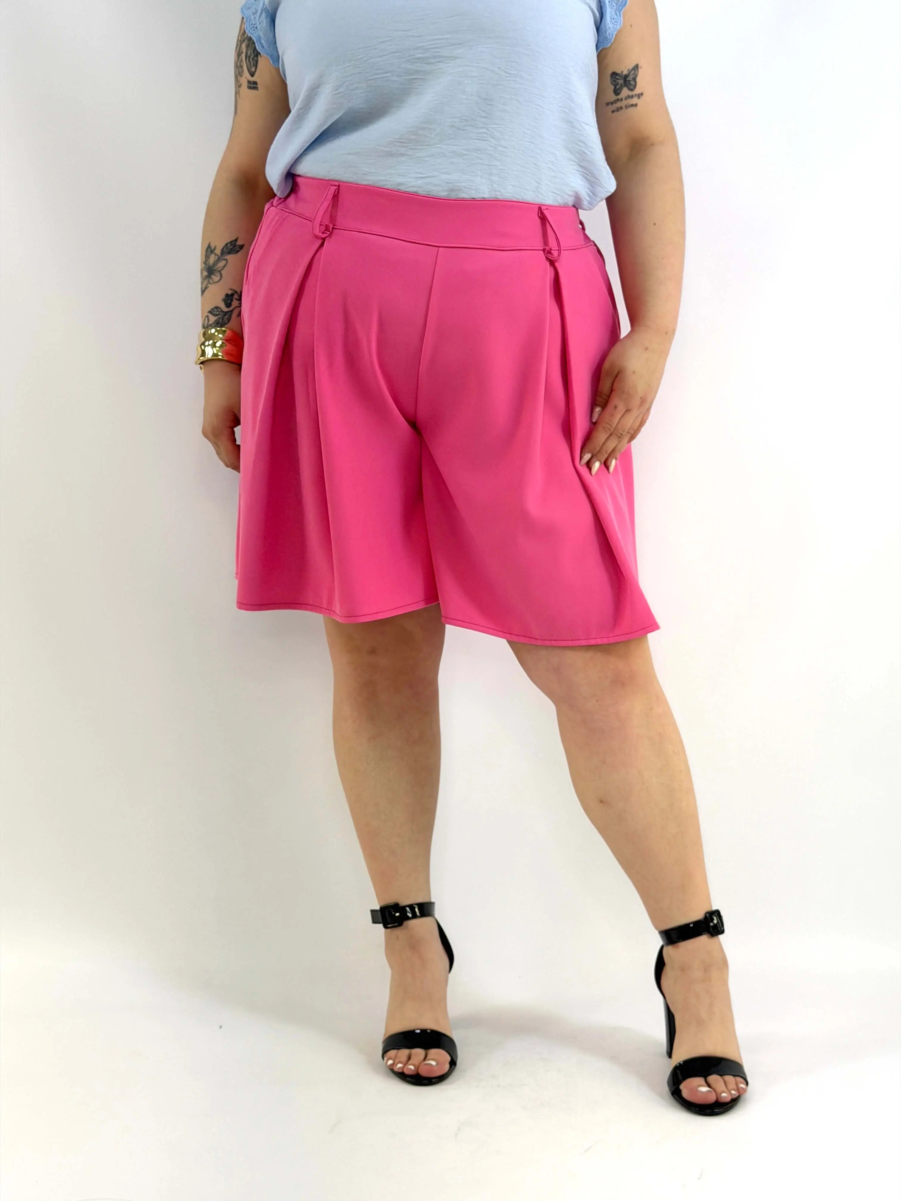Spodnie Plus Size Krótkie Szerokie Eleganckie Wysoki Stan Stylowa XL