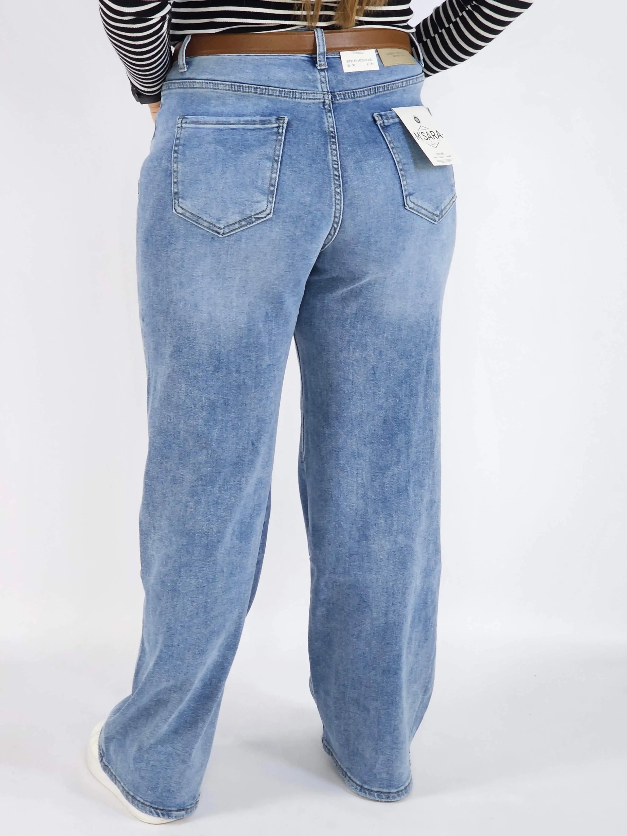 Spodnie Plus Size Niebieskie Jeansy Szeroka Nogawka – Stylowe i Wygodne XXL Stylowa XL