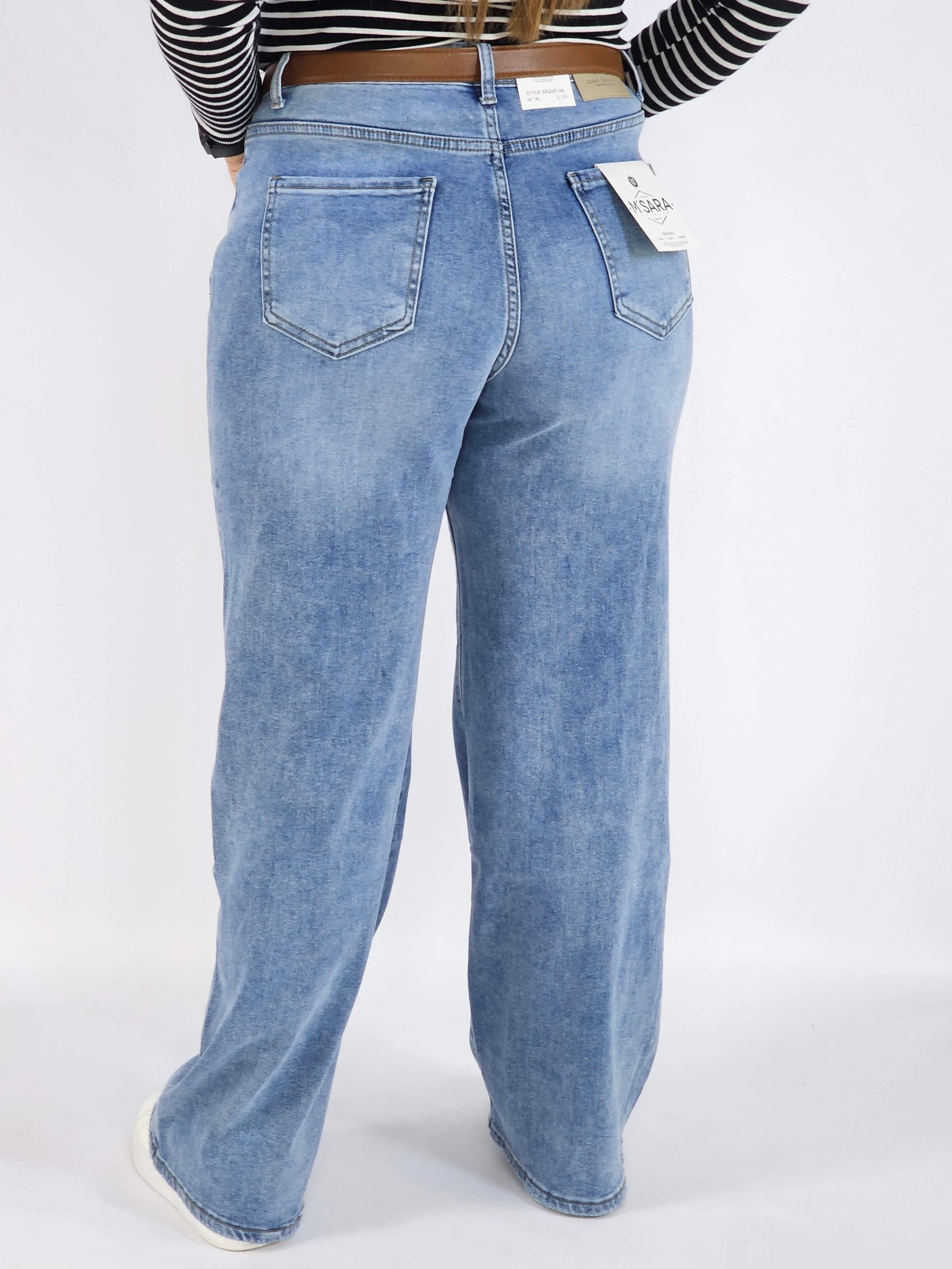 Spodnie Plus Size Niebieskie Jeansy Szeroka Nogawka – Stylowe i Wygodne XXL Stylowa XL