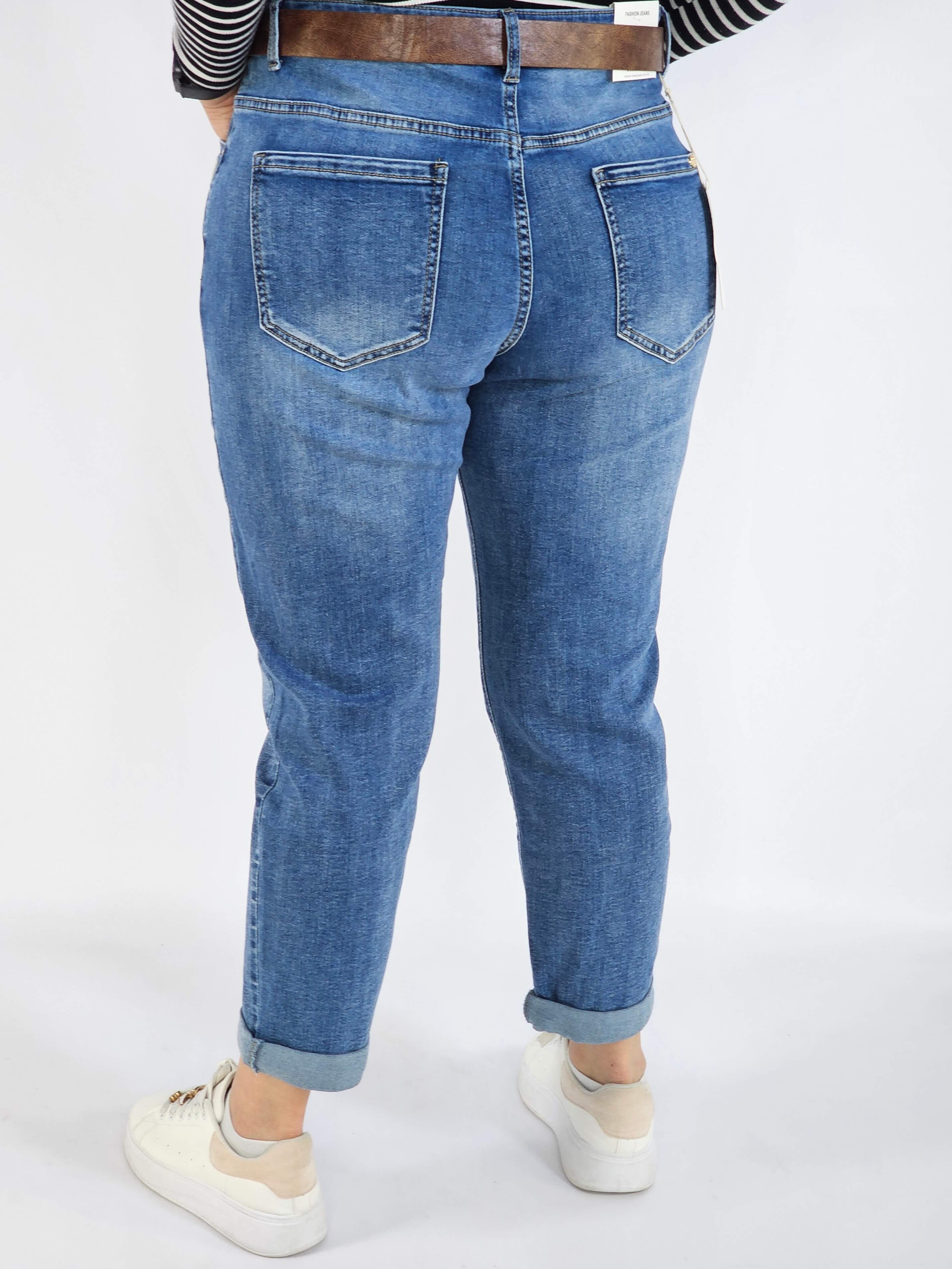 Spodnie Plus Size Niebieskie Jeansy z Paskiem – Klasyczne i Wygodne XXL Stylowa XL