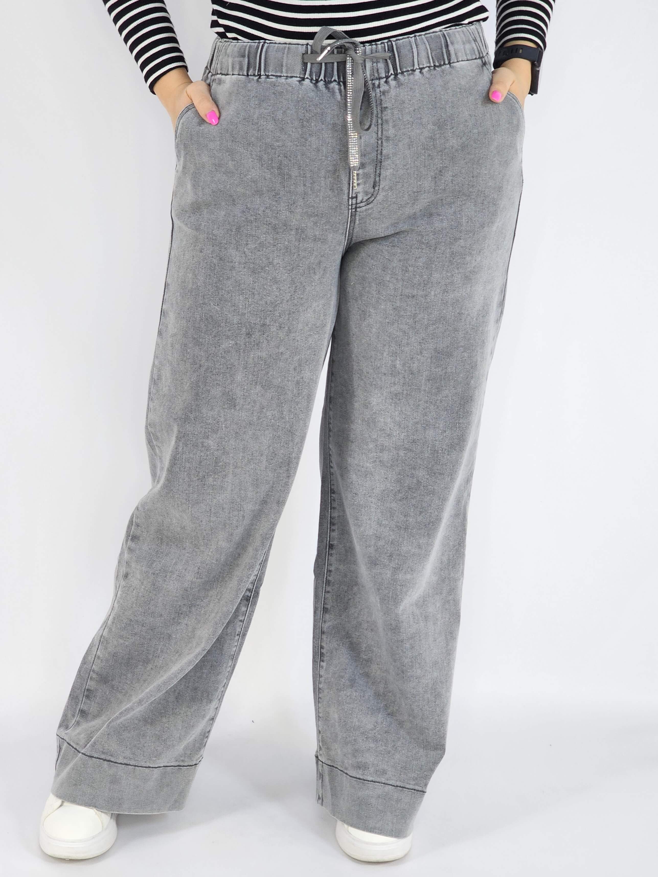 Spodnie Plus Size Szare Jeansy z Gumką w Pasie – Wygodne i Stylowe XXL Stylowa XL