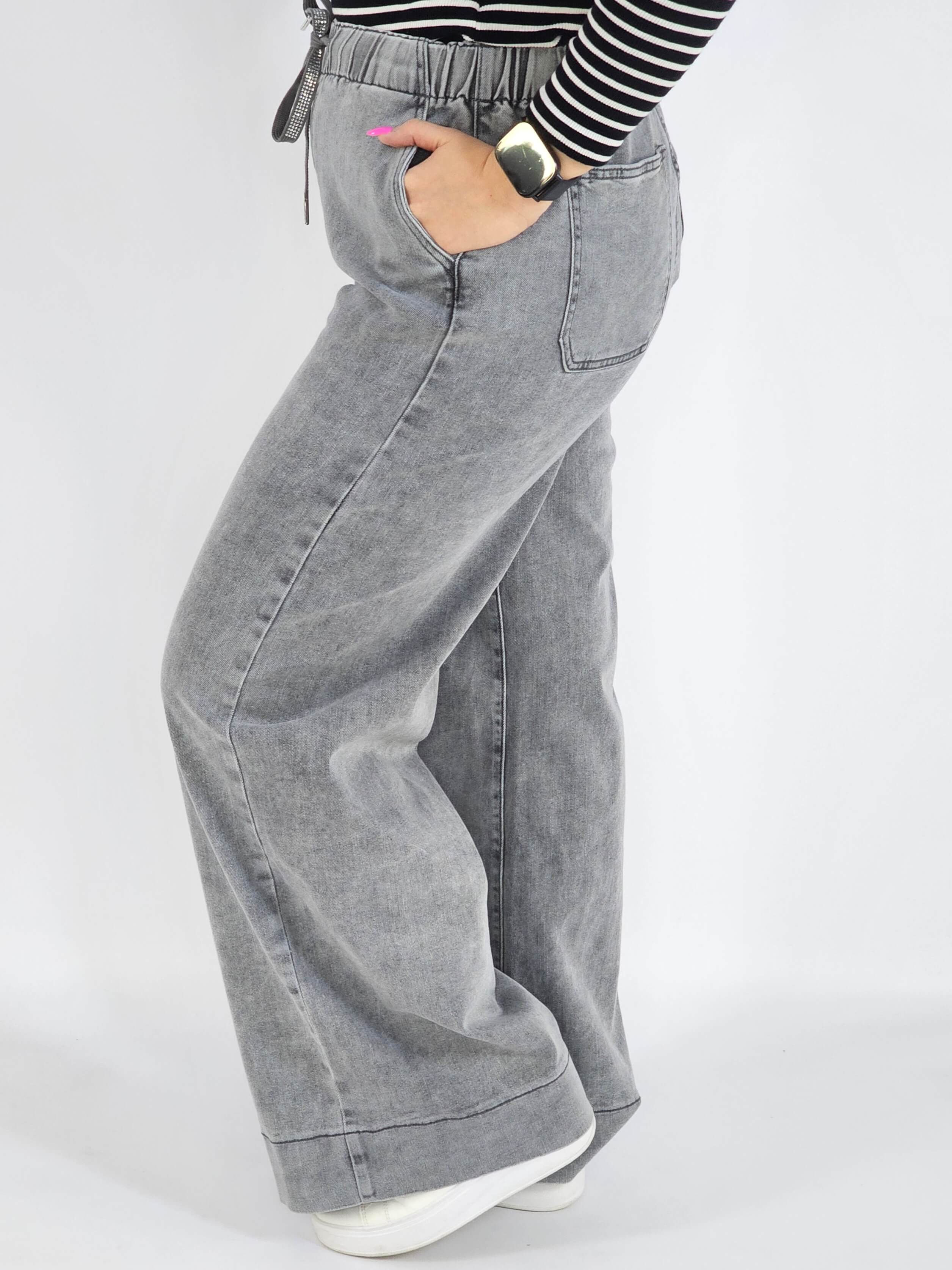Spodnie Plus Size Szare Jeansy z Gumką w Pasie – Wygodne i Stylowe XXL Stylowa XL