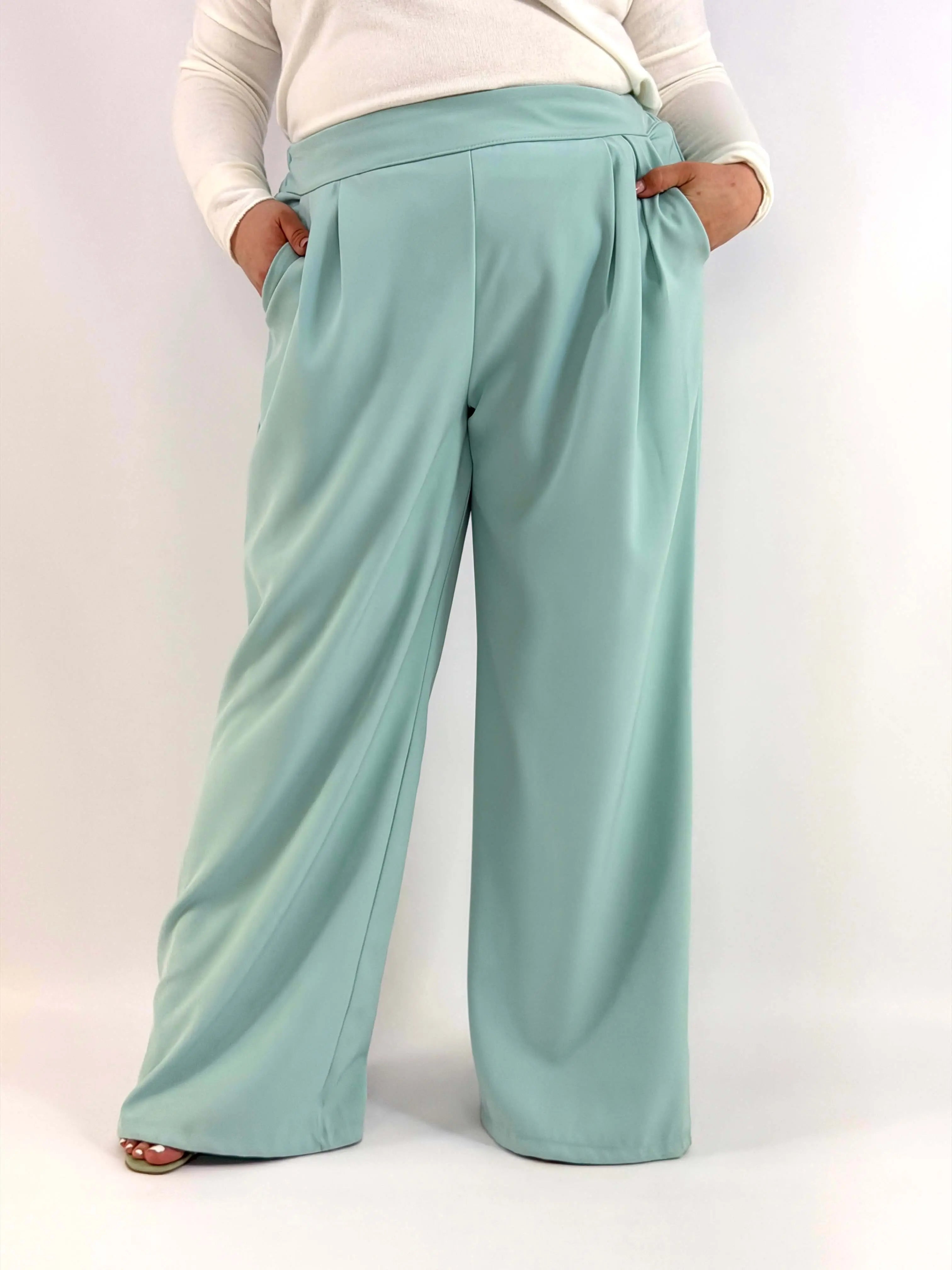 Spodnie Plus Size Szerokie Eleganckie Z Wysokim Stanem Stylowa XL
