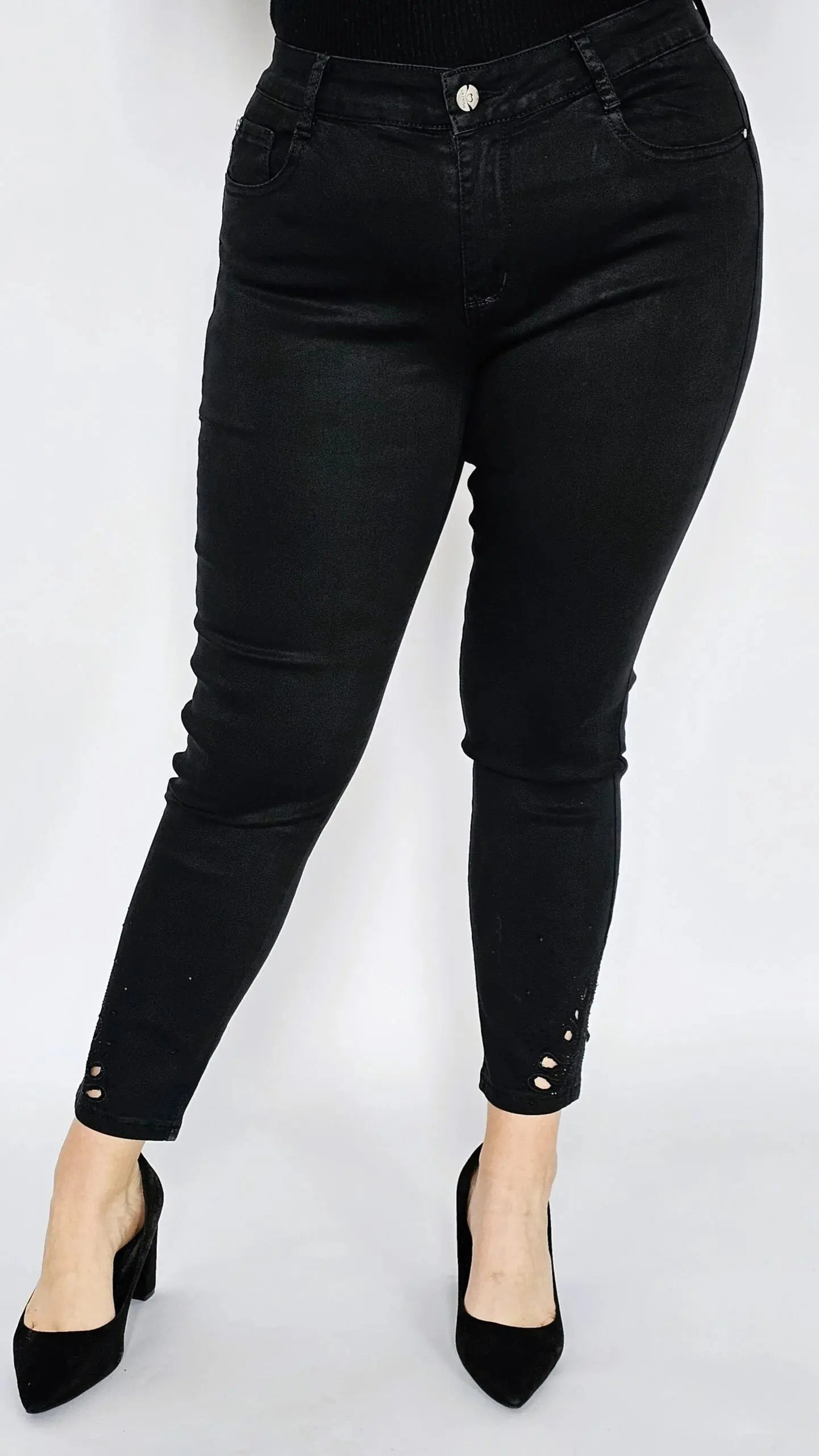 Spodnie czarne z cyrkonii przy nogawce Stylowa XL