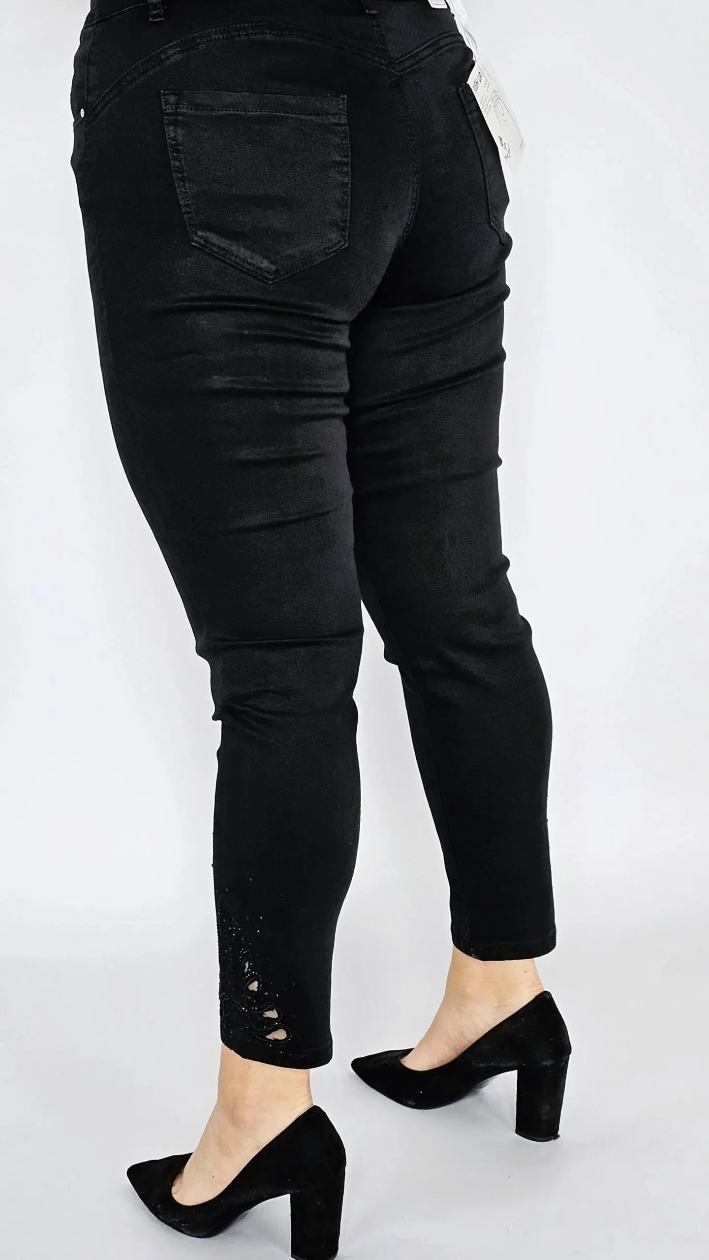 Spodnie czarne z cyrkonii przy nogawce Stylowa XL