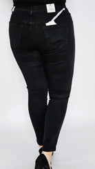 Spodnie czarne z kwiatem z cyrkonii na boku Stylowa XL