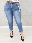 Spodnie jeansowe StylowaXL Mom Fit – jasnoniebieskie jeansy plus size z wysokim stanem Stylowa XL