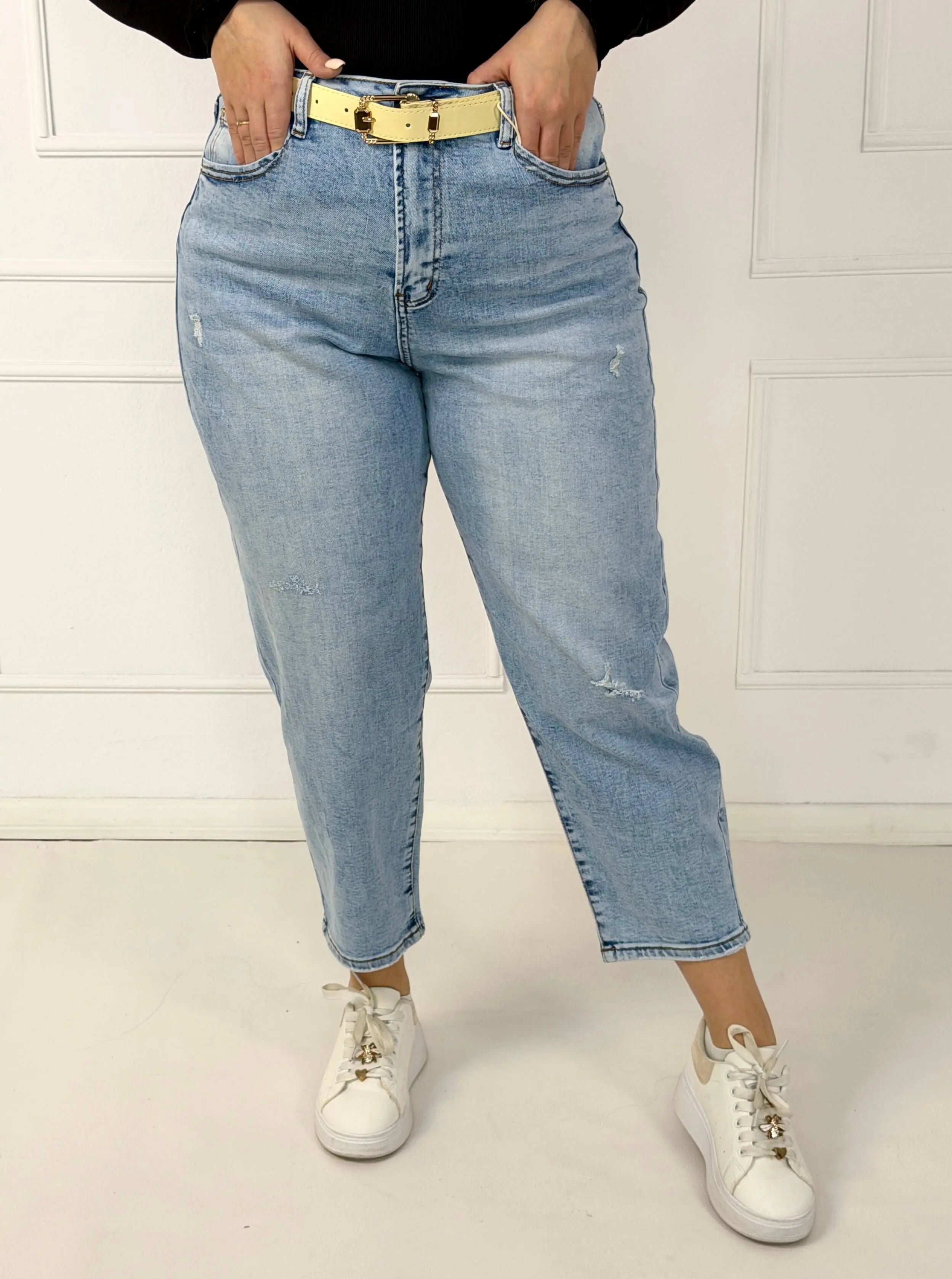 Spodnie jeansowe plus size z wysokim stanem i przetarciami M.Sara Stylowa XL
