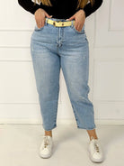 Spodnie jeansowe plus size z wysokim stanem i przetarciami M.Sara Stylowa XL