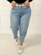Spodnie jeansowe plus size z wysokim stanem i przetarciami M.Sara Stylowa XL