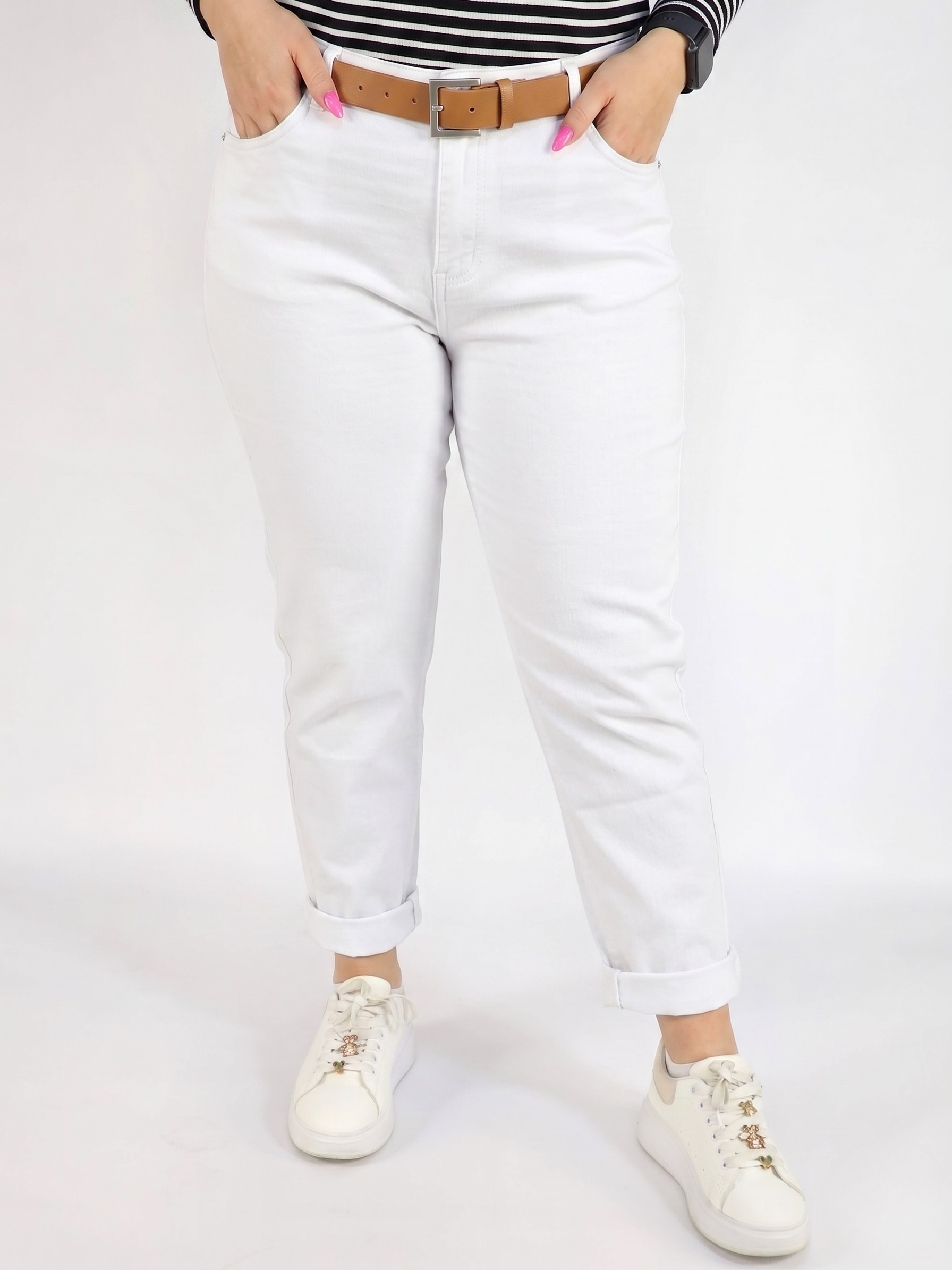 Spodnie plus size białe damskie klasyczne – wygodne spodnie XXL na co dzień i lato Stylowa XL