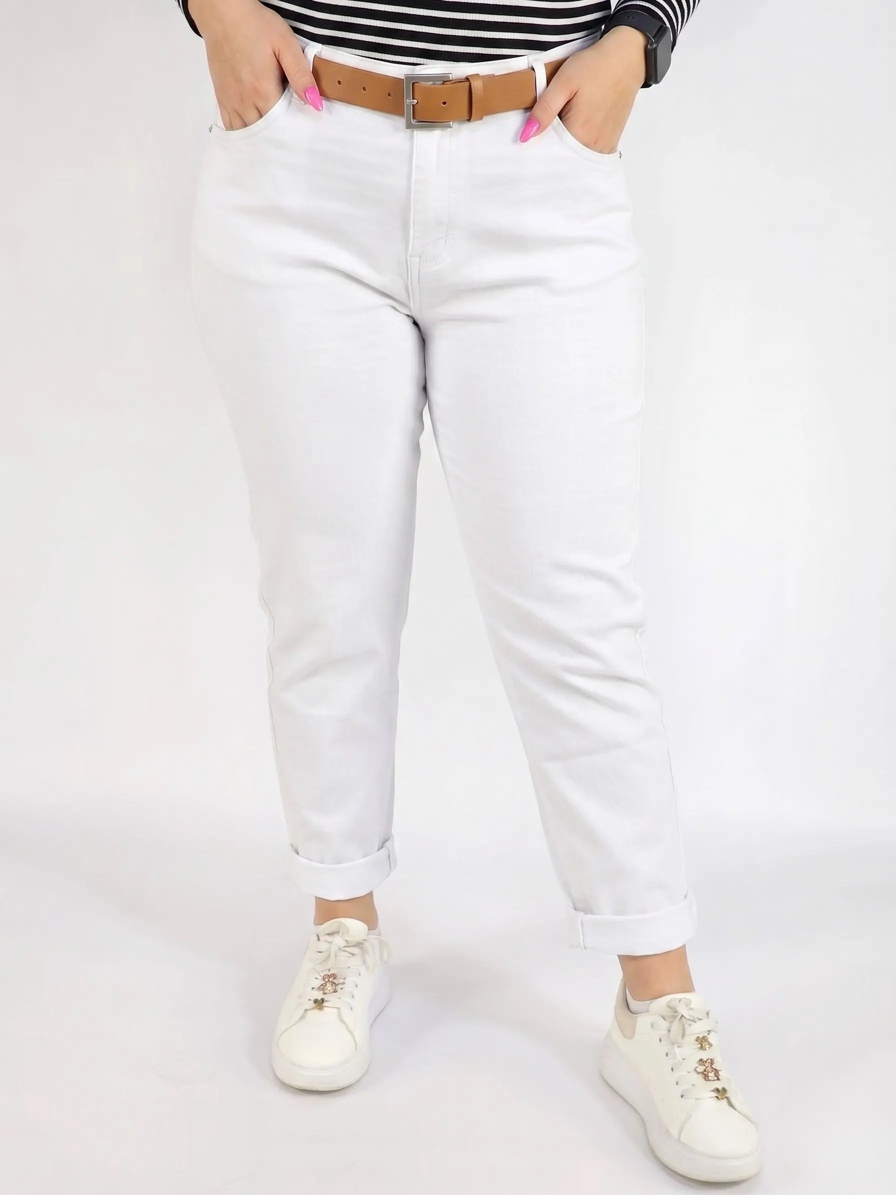 Spodnie plus size białe damskie klasyczne – wygodne spodnie XXL na co dzień i lato Stylowa XL
