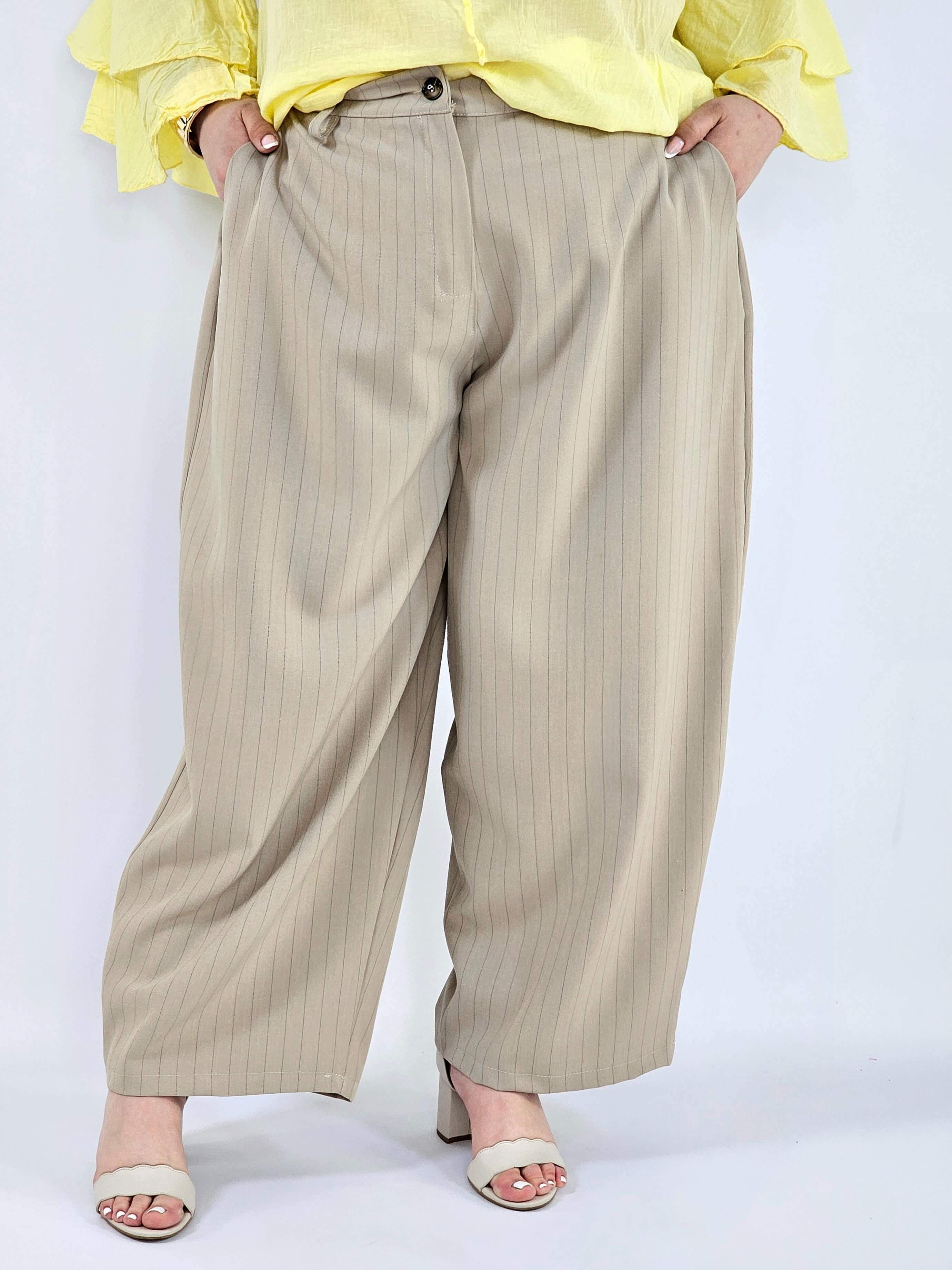 Spodnie plus size eleganckie w paski szeroka nogawka wygodne i stylowe Stylowa XL