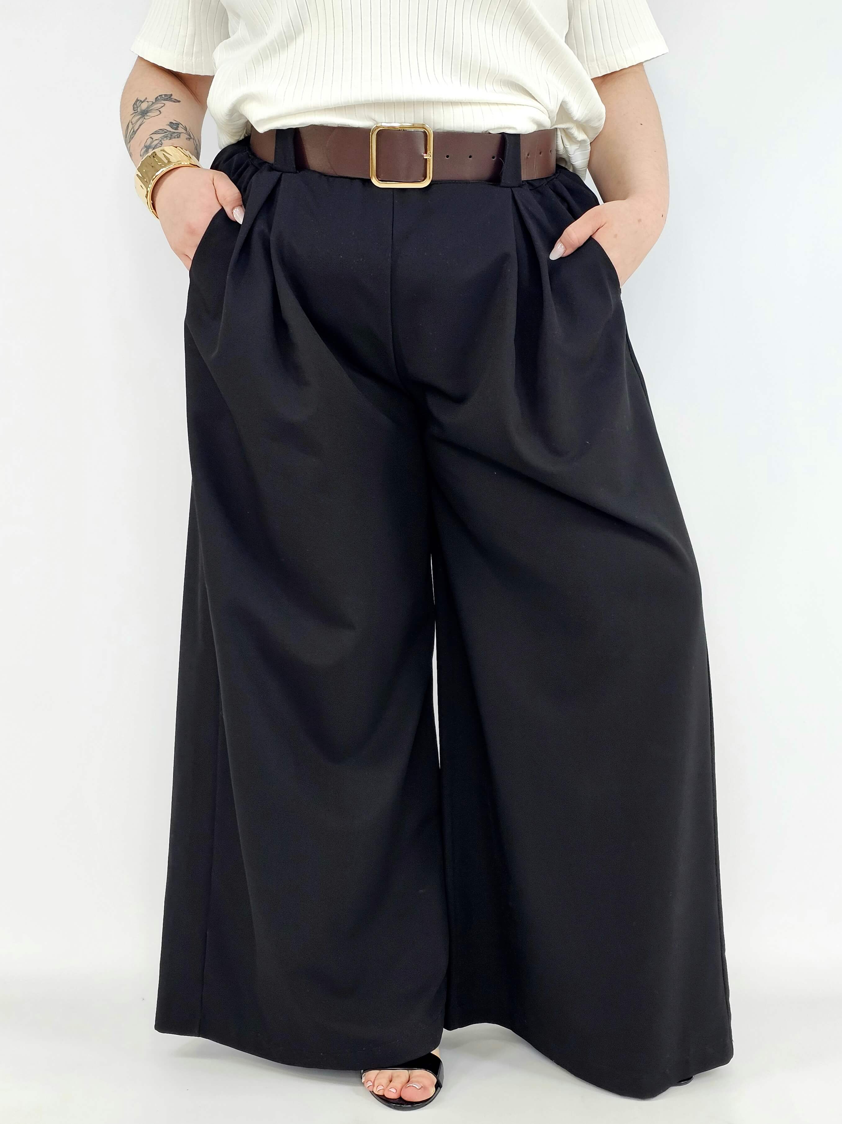 Spodnie plus size szerokie palazzo z wysokim stanem – eleganckie spodnie XXL Stylowa XL