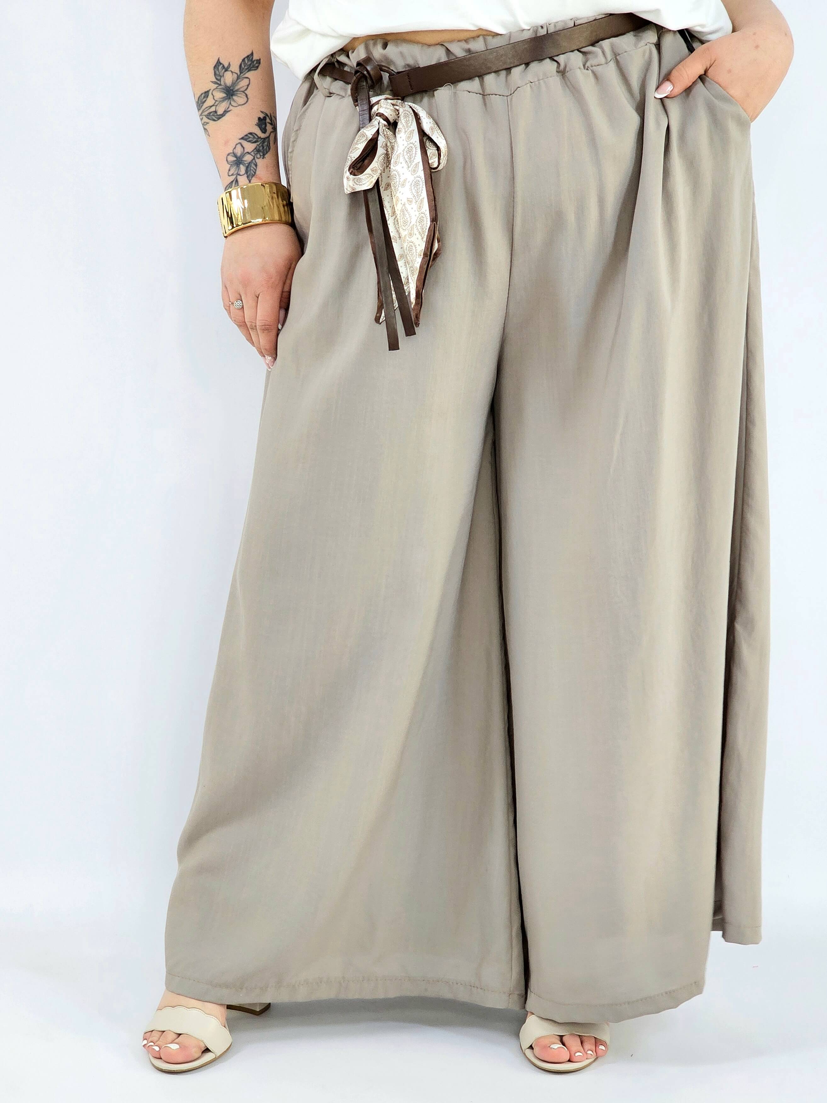 Spodnie plus size szerokie z gumką w pasie i wiązaniem XXL Stylowa XL