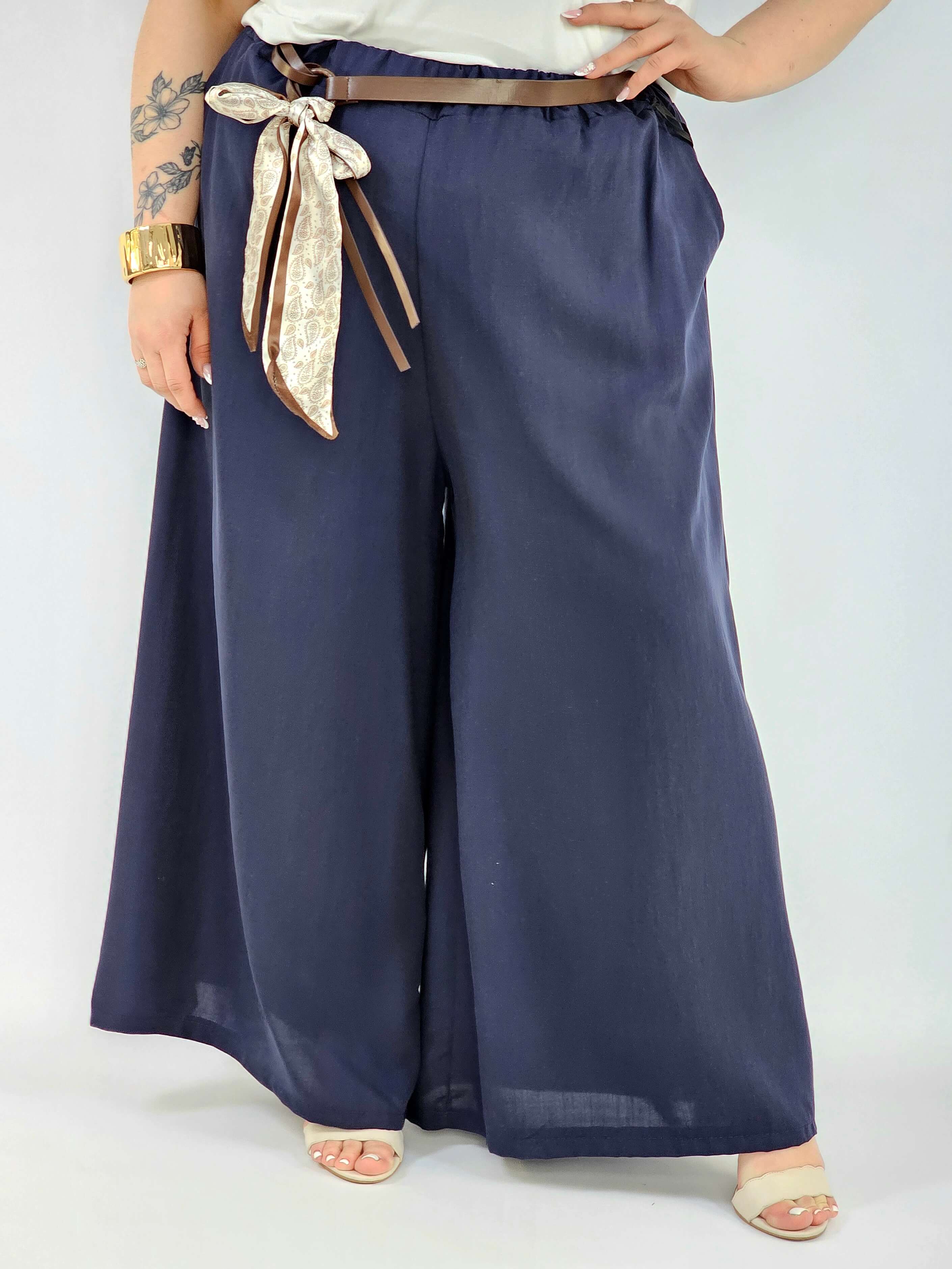 Spodnie plus size szerokie z gumką w pasie i wiązaniem XXL Stylowa XL