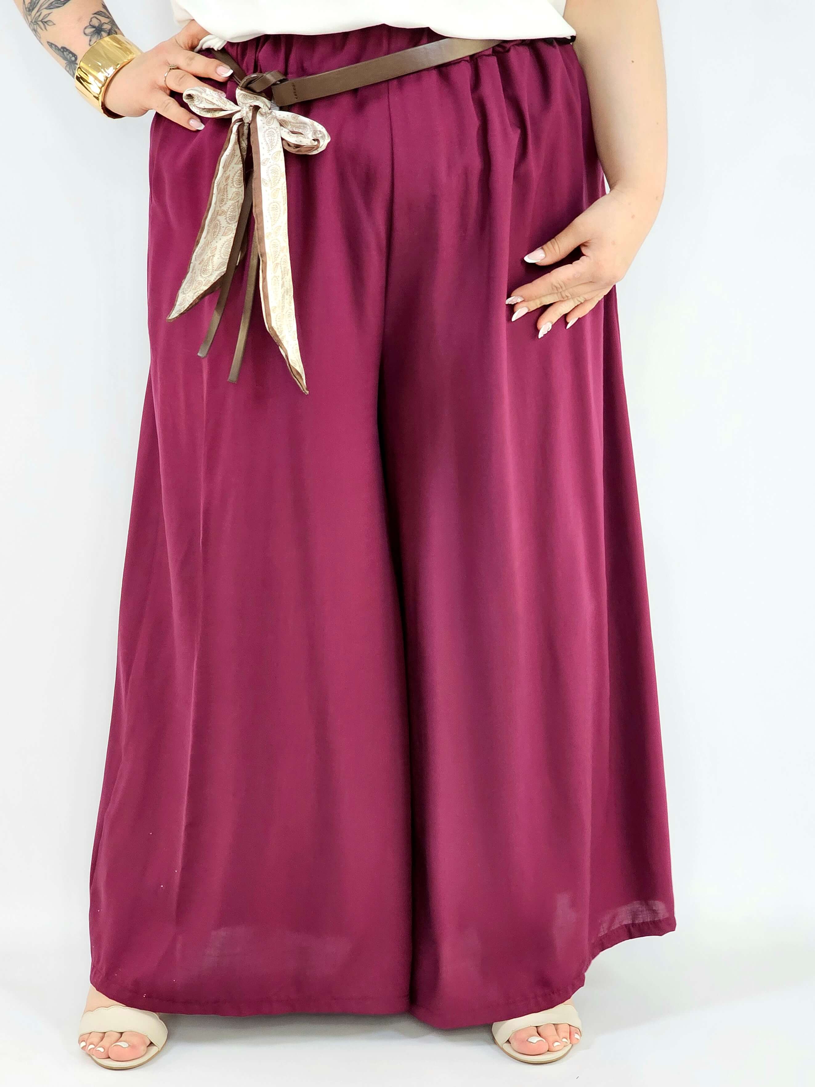 Spodnie plus size szerokie z gumką w pasie i wiązaniem XXL Stylowa XL