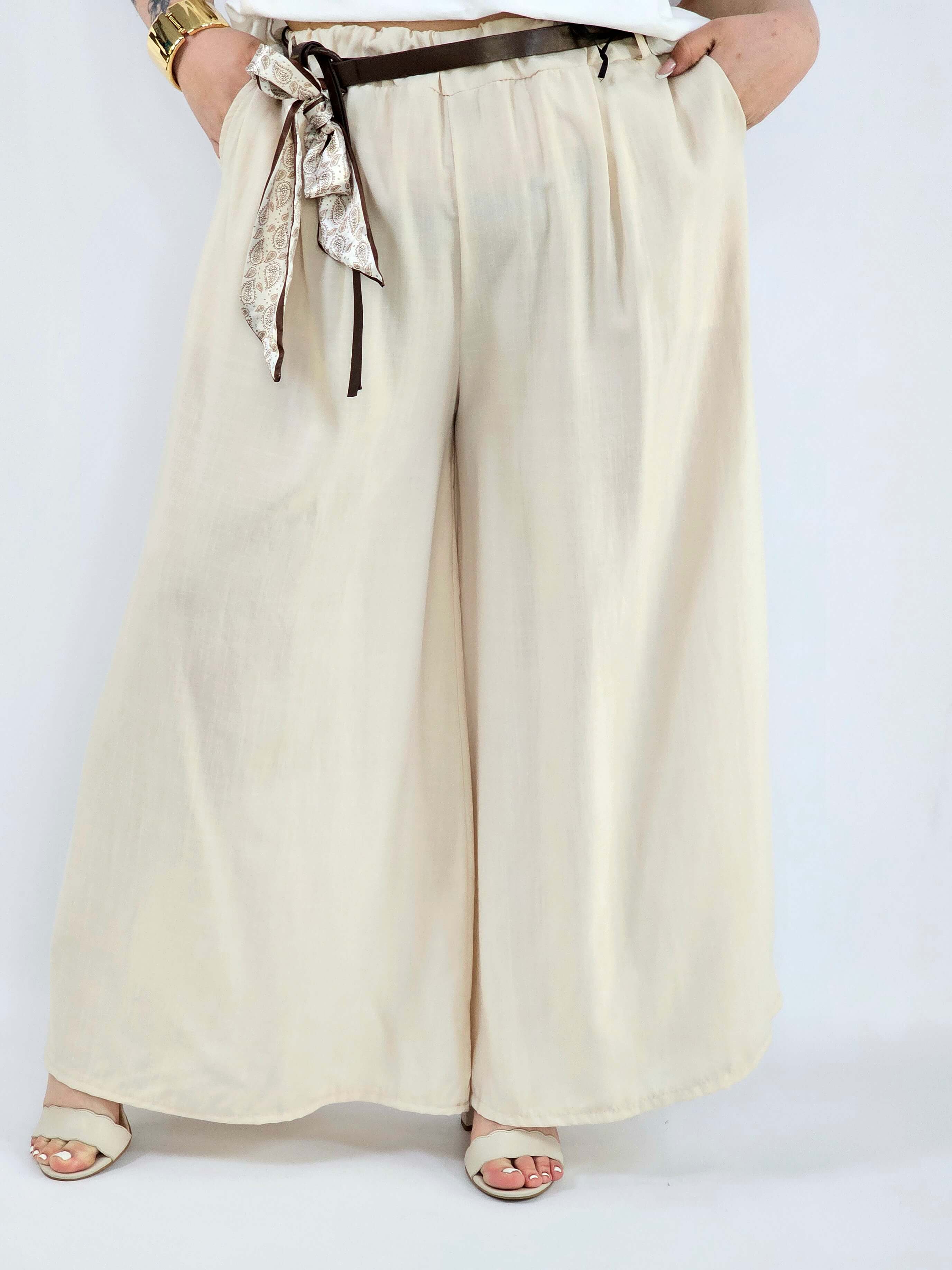 Spodnie plus size szerokie z gumką w pasie i wiązaniem XXL Stylowa XL