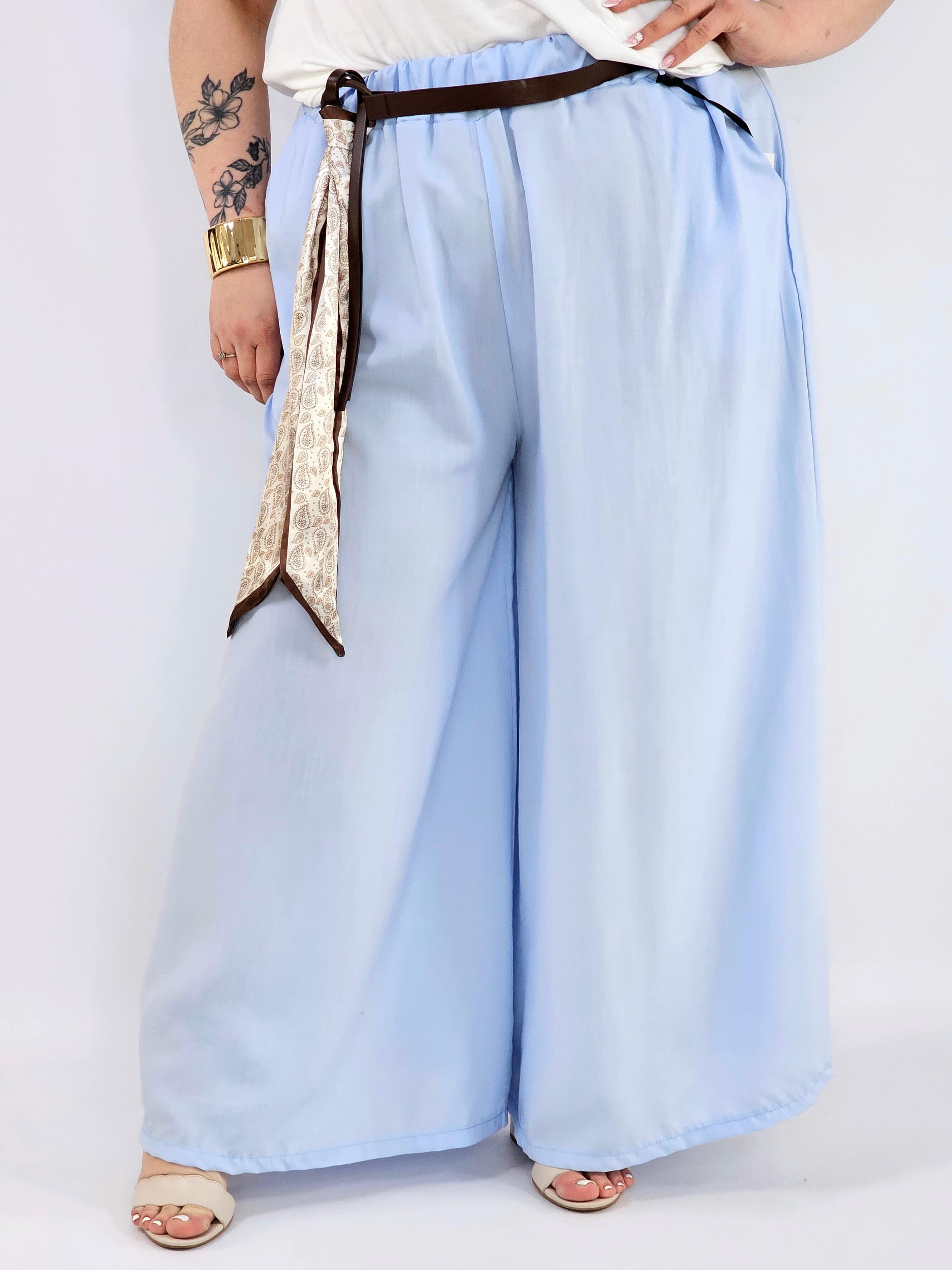 Spodnie plus size szerokie z gumką w pasie i wiązaniem XXL Stylowa XL