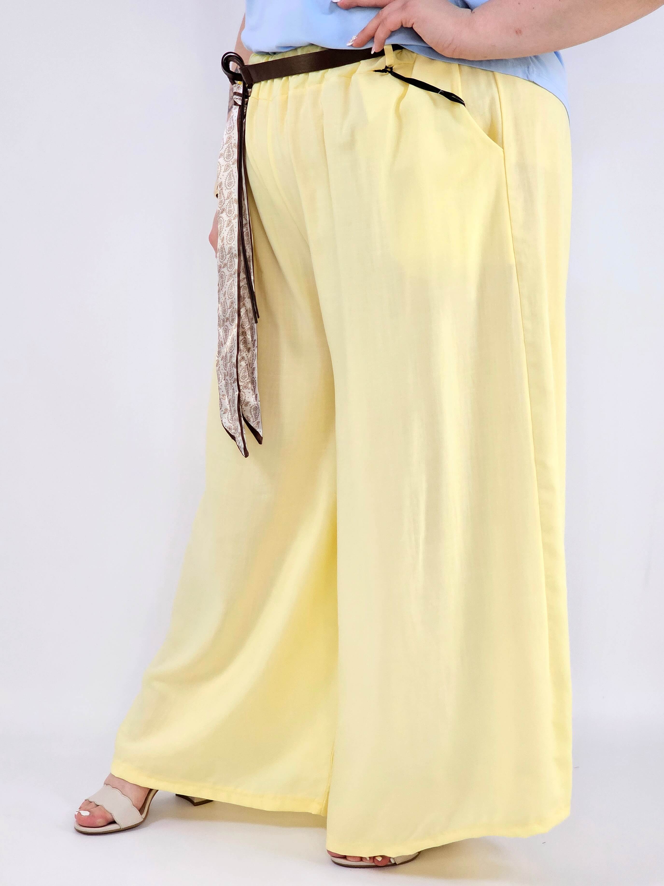 Spodnie plus size szerokie z gumką w pasie i wiązaniem XXL Stylowa XL