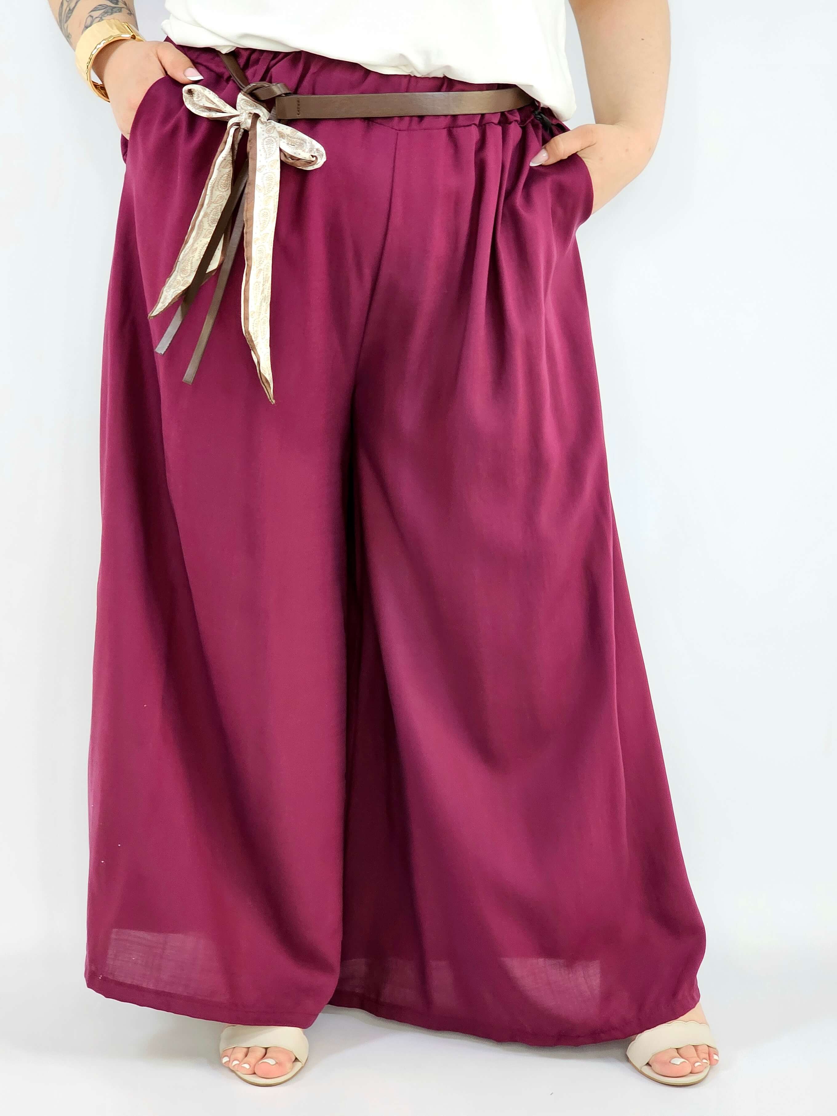 Spodnie plus size szerokie z gumką w pasie i wiązaniem XXL Stylowa XL