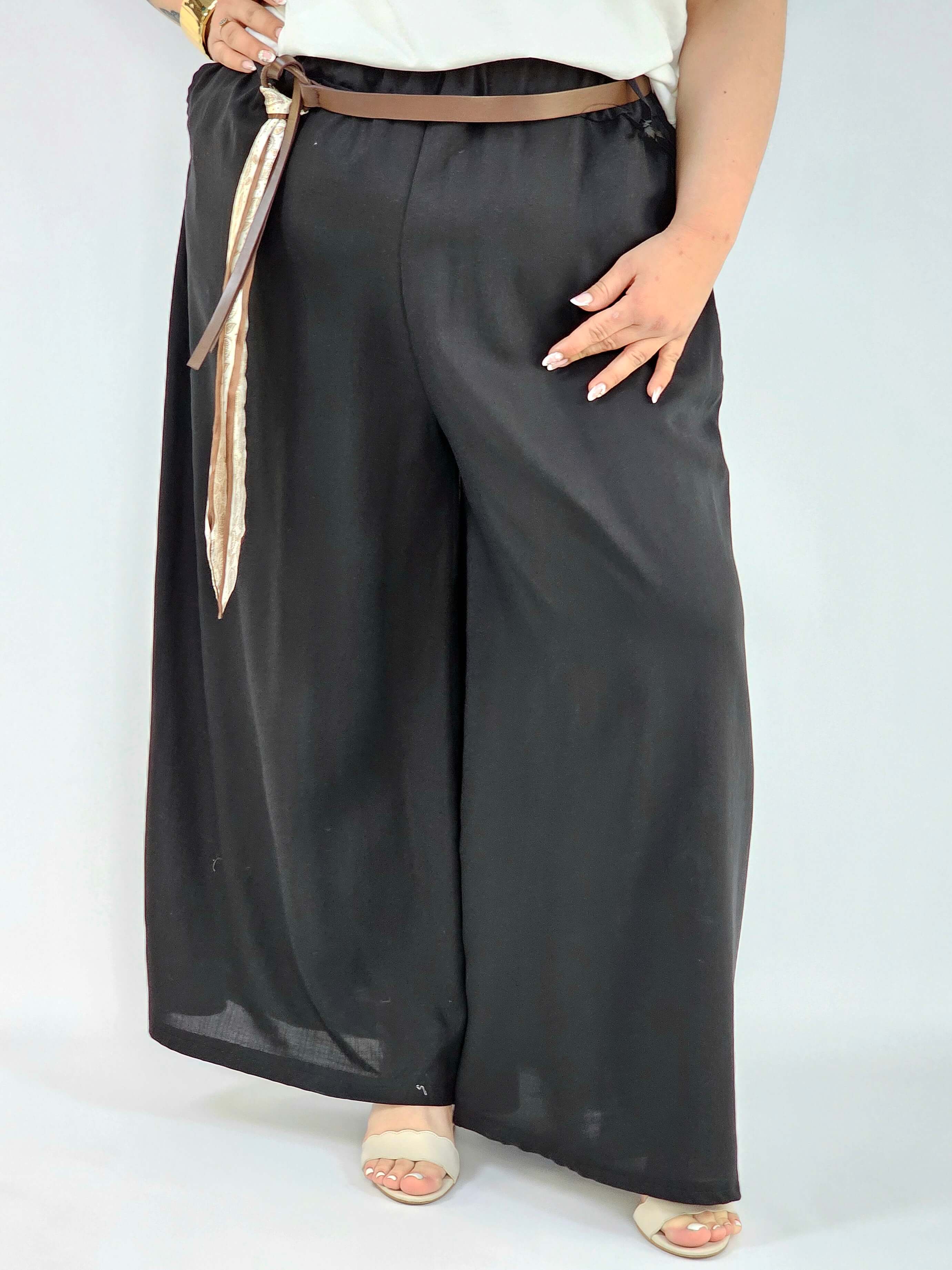 Spodnie plus size szerokie z gumką w pasie i wiązaniem XXL Stylowa XL