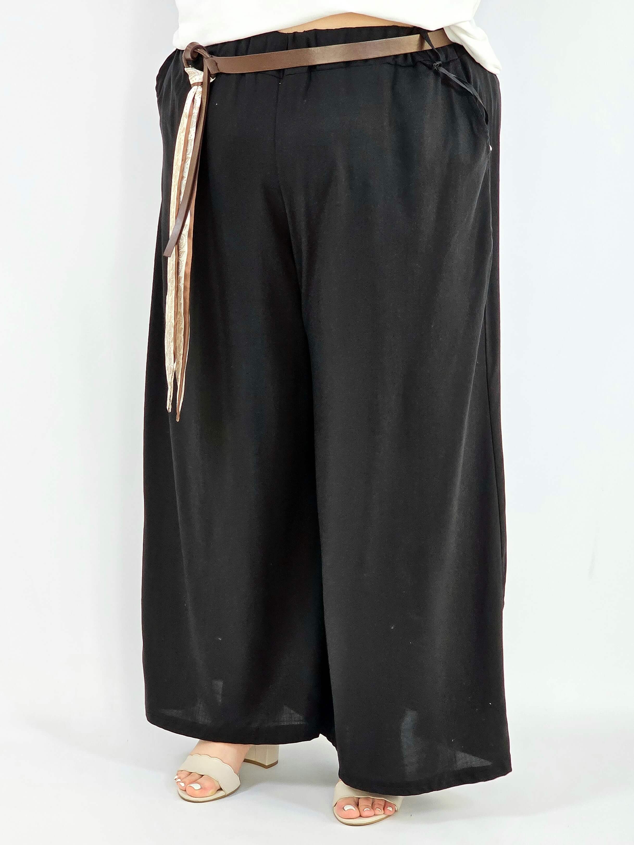 Spodnie plus size szerokie z gumką w pasie i wiązaniem XXL Stylowa XL