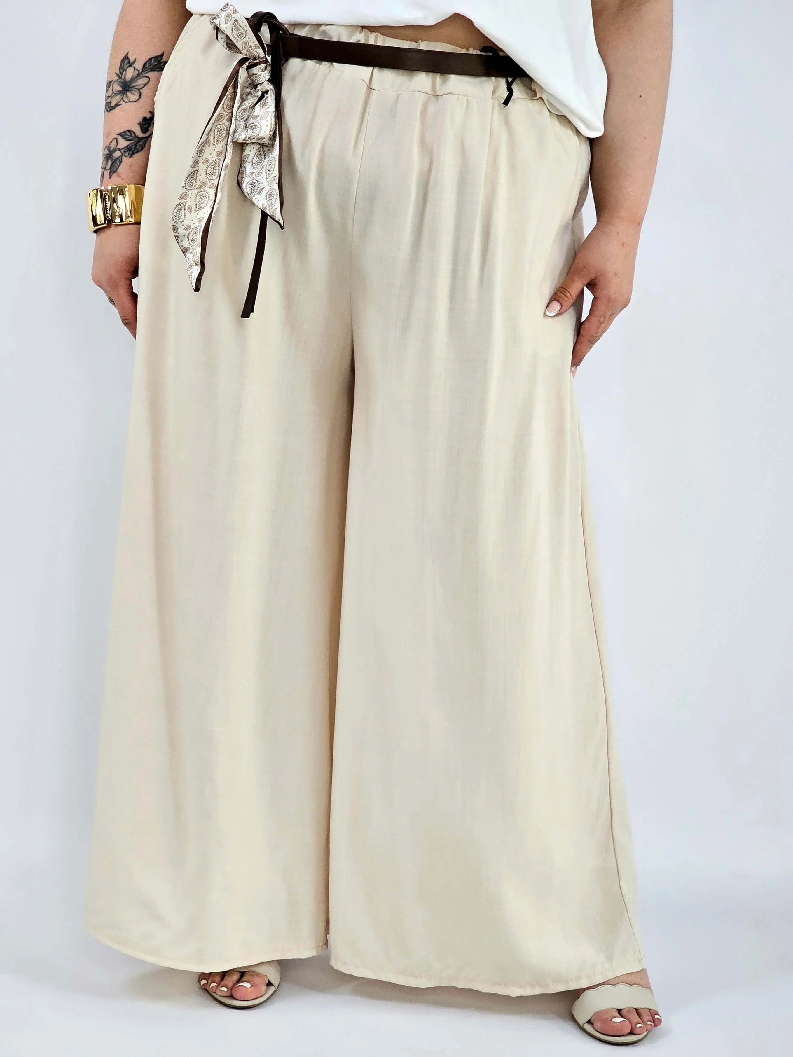 Spodnie plus size szerokie z gumką w pasie i wiązaniem XXL Stylowa XL