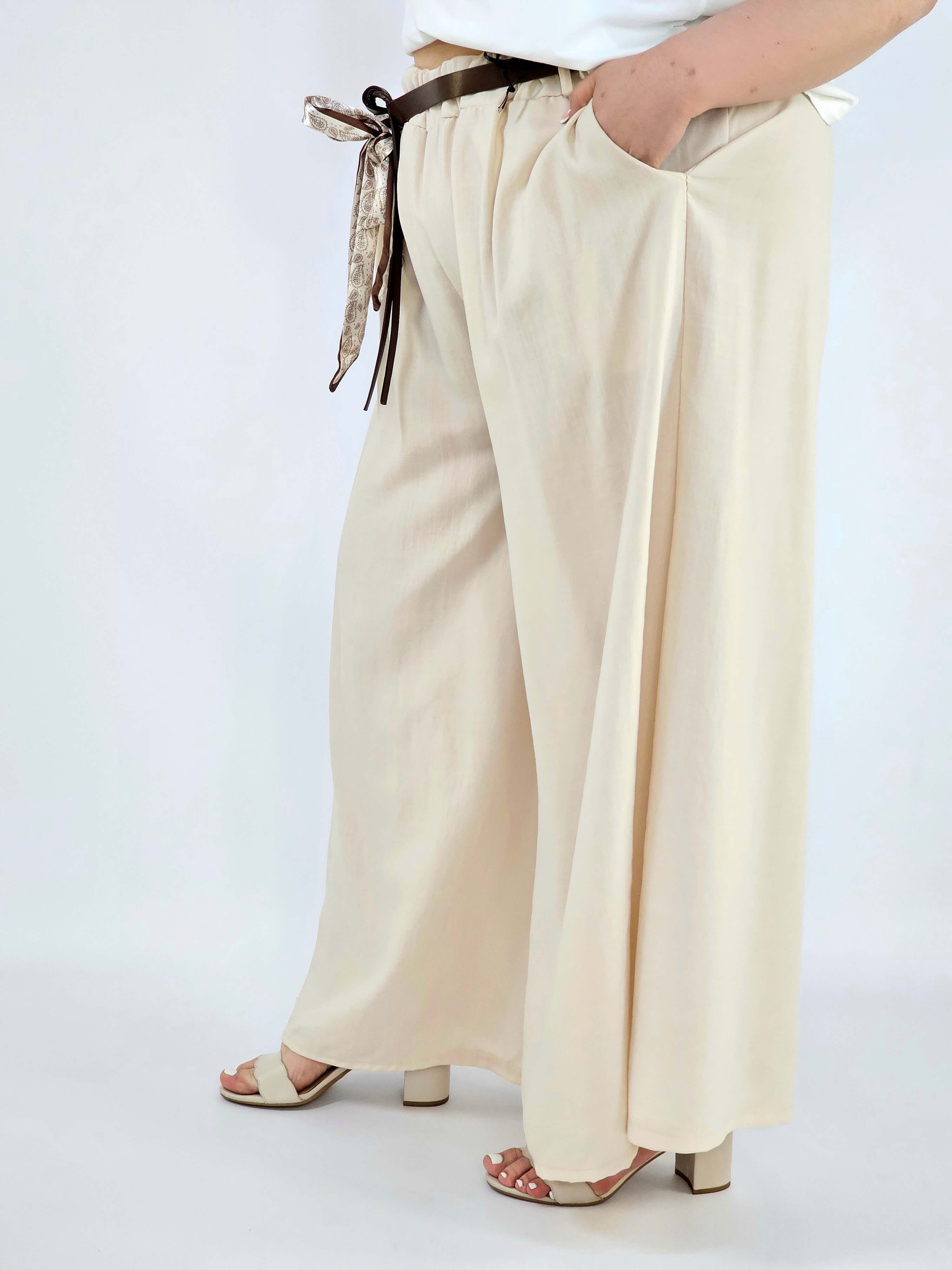 Spodnie plus size szerokie z gumką w pasie i wiązaniem XXL Stylowa XL