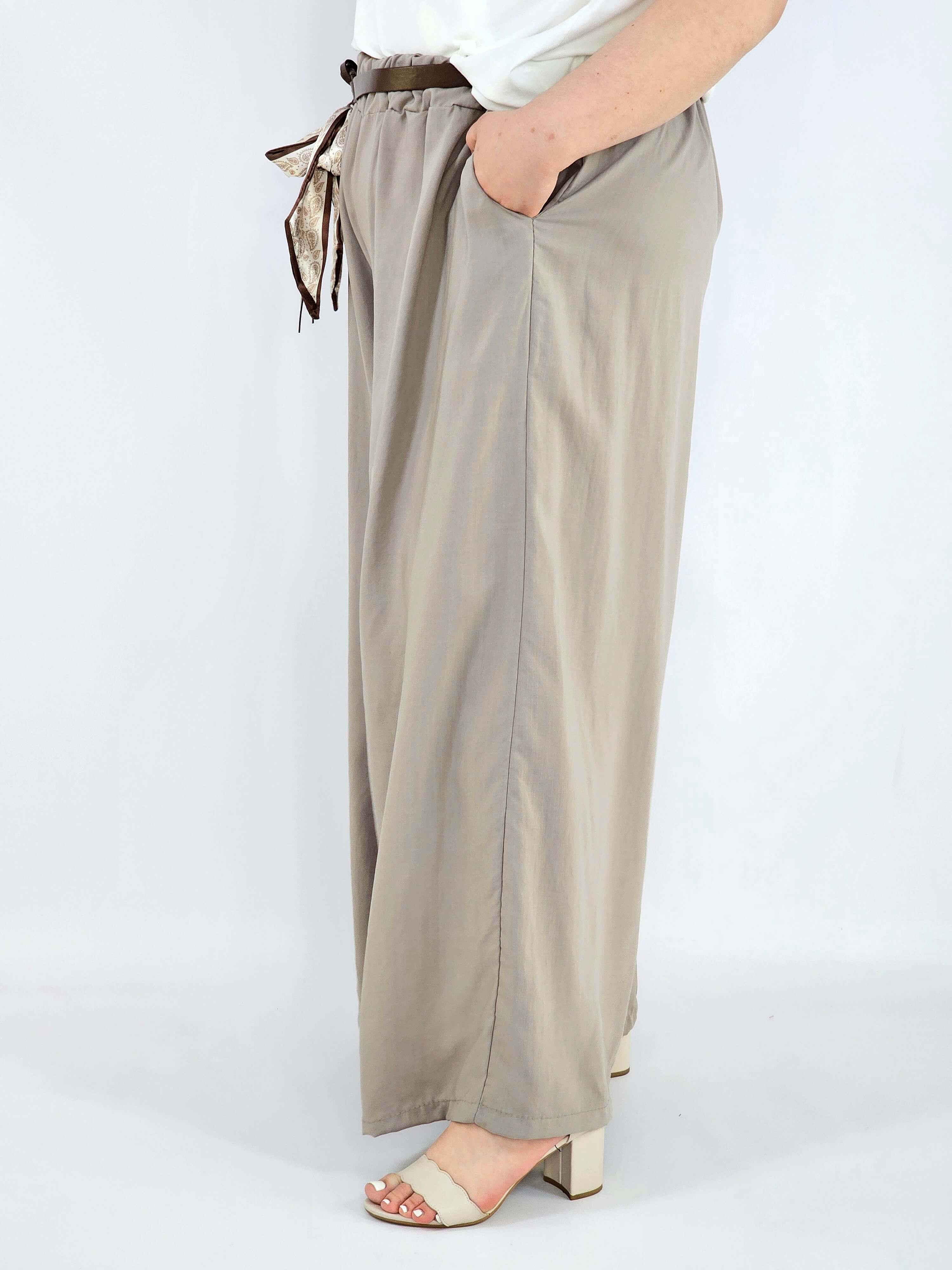 Spodnie plus size szerokie z gumką w pasie i wiązaniem XXL Stylowa XL